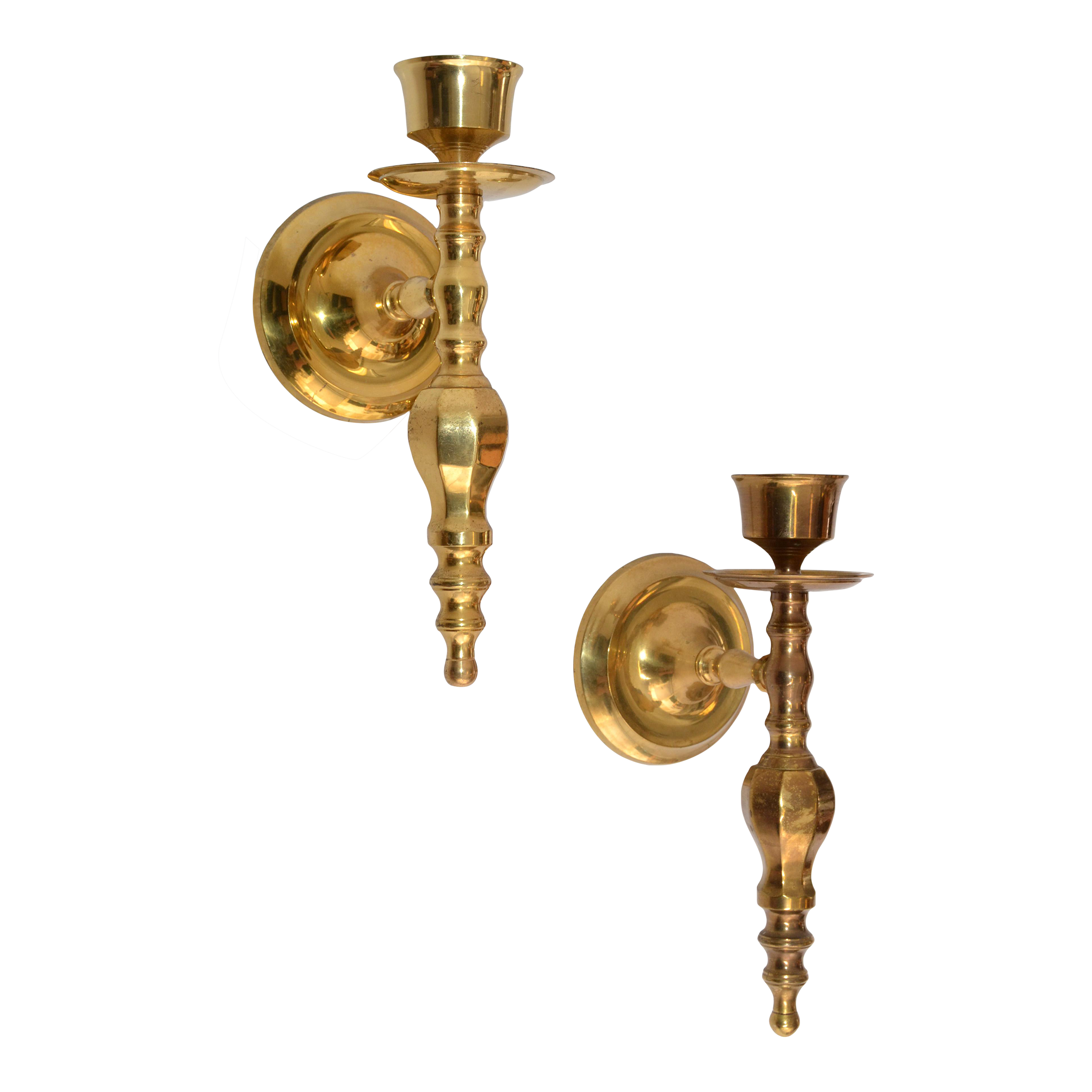 1970s Solid Bronze Candle Sconces, Non Electrified Wall Lights Pair