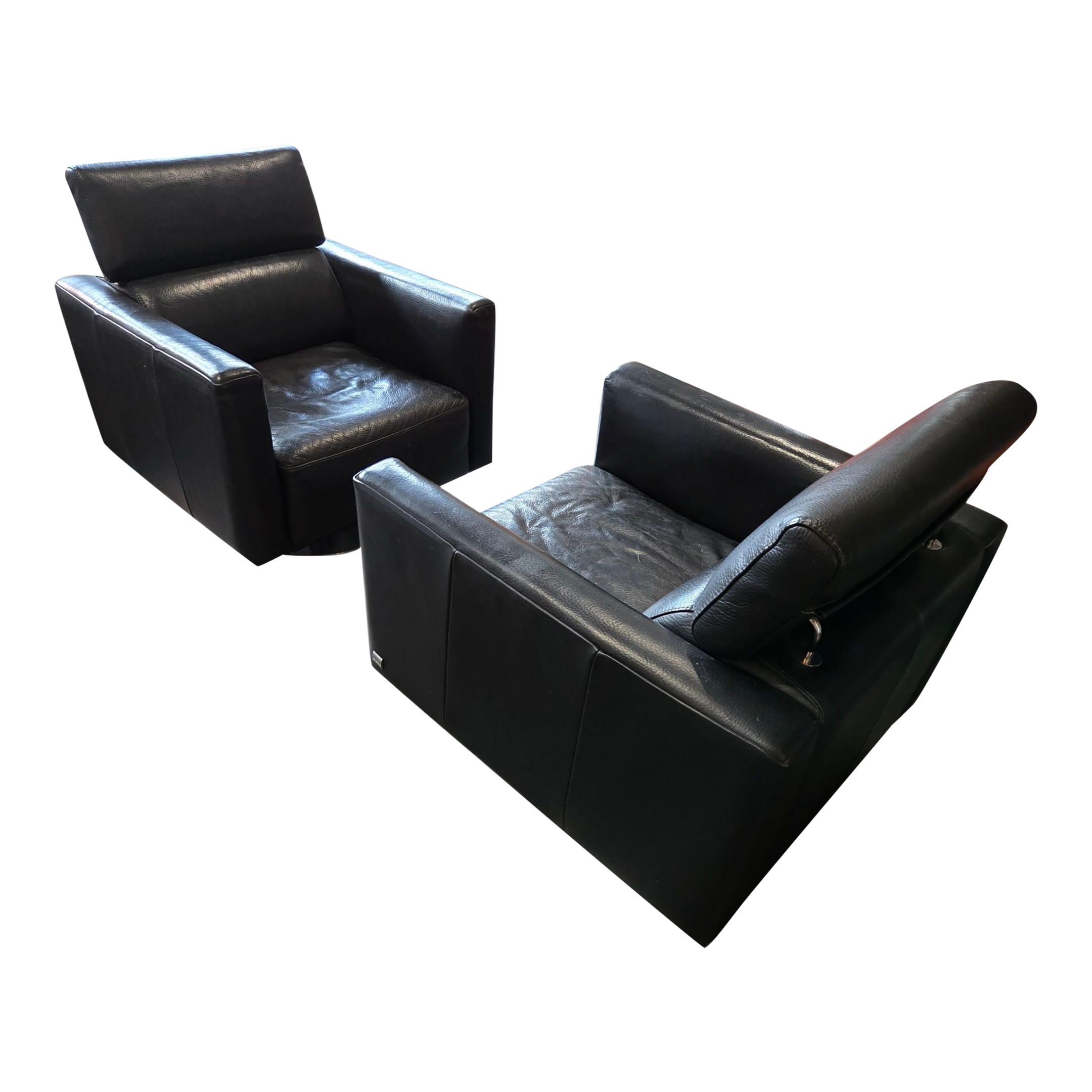 Calia Italia Swivel Leather Lounge Chairs A Pair Chairish