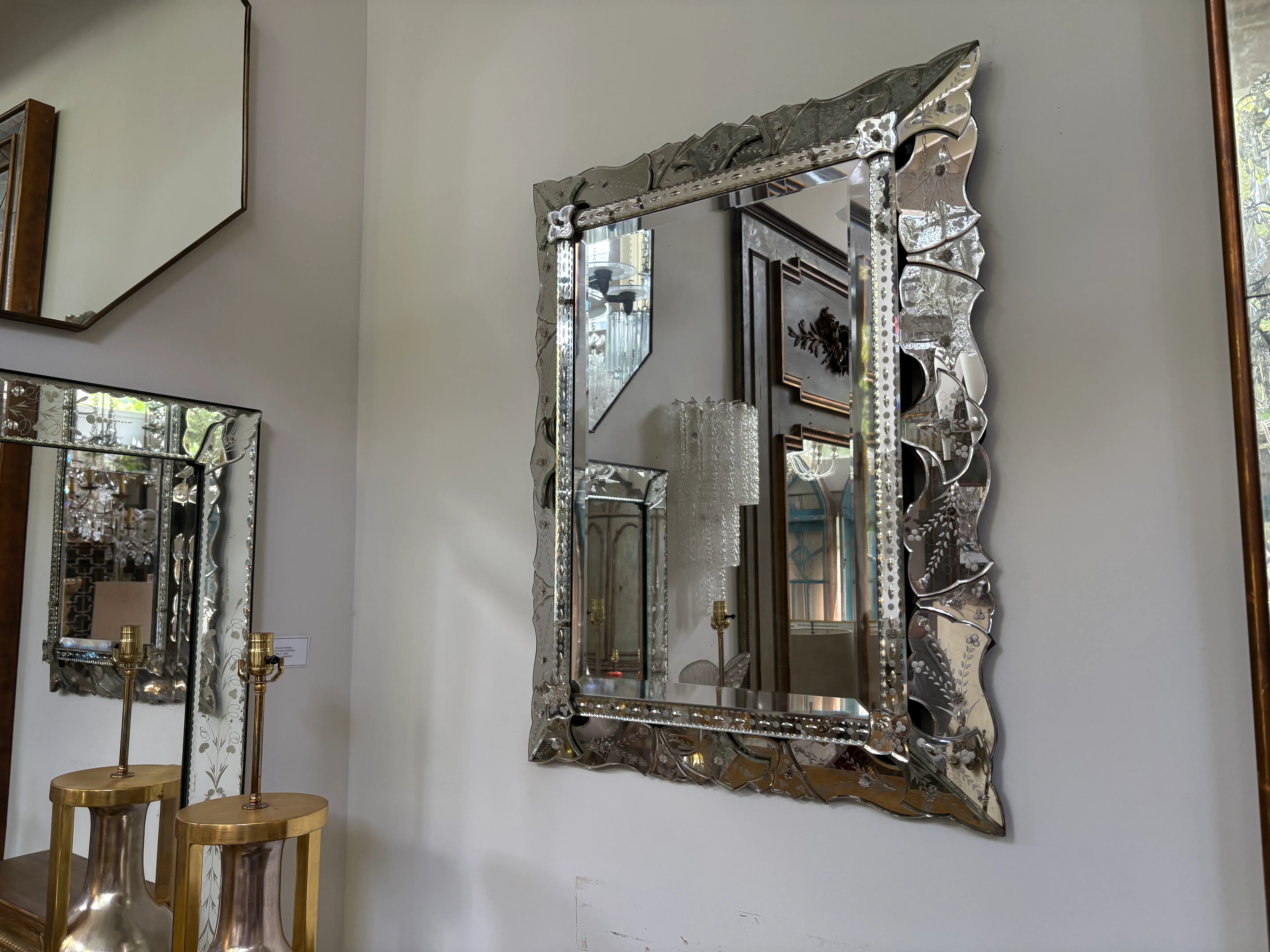 1940s Etched and Beveled Venetian Mirror