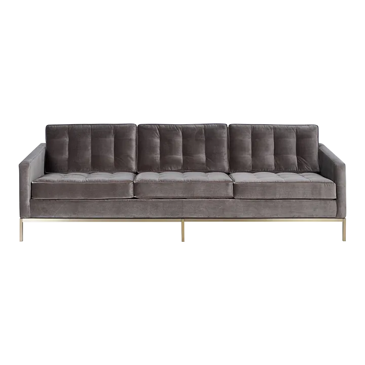 Florence Knoll Sofa in Bronze Gray Performance Velvet With Brushed