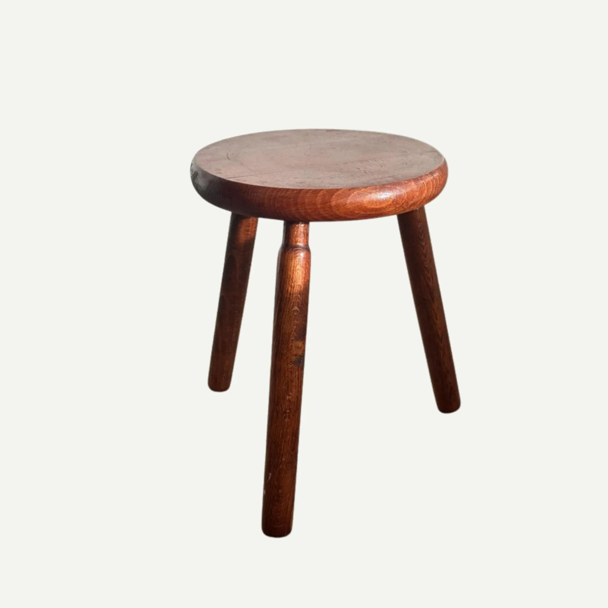Vintage Brutalist Tripod Stool in Oak Wood | Chairish