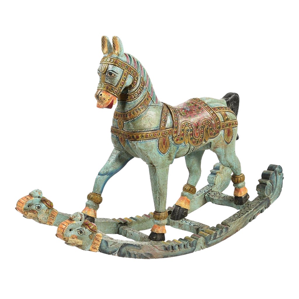 Vintage Hand Carved Wooden Artistically Painted Royal Rocking Horse ...