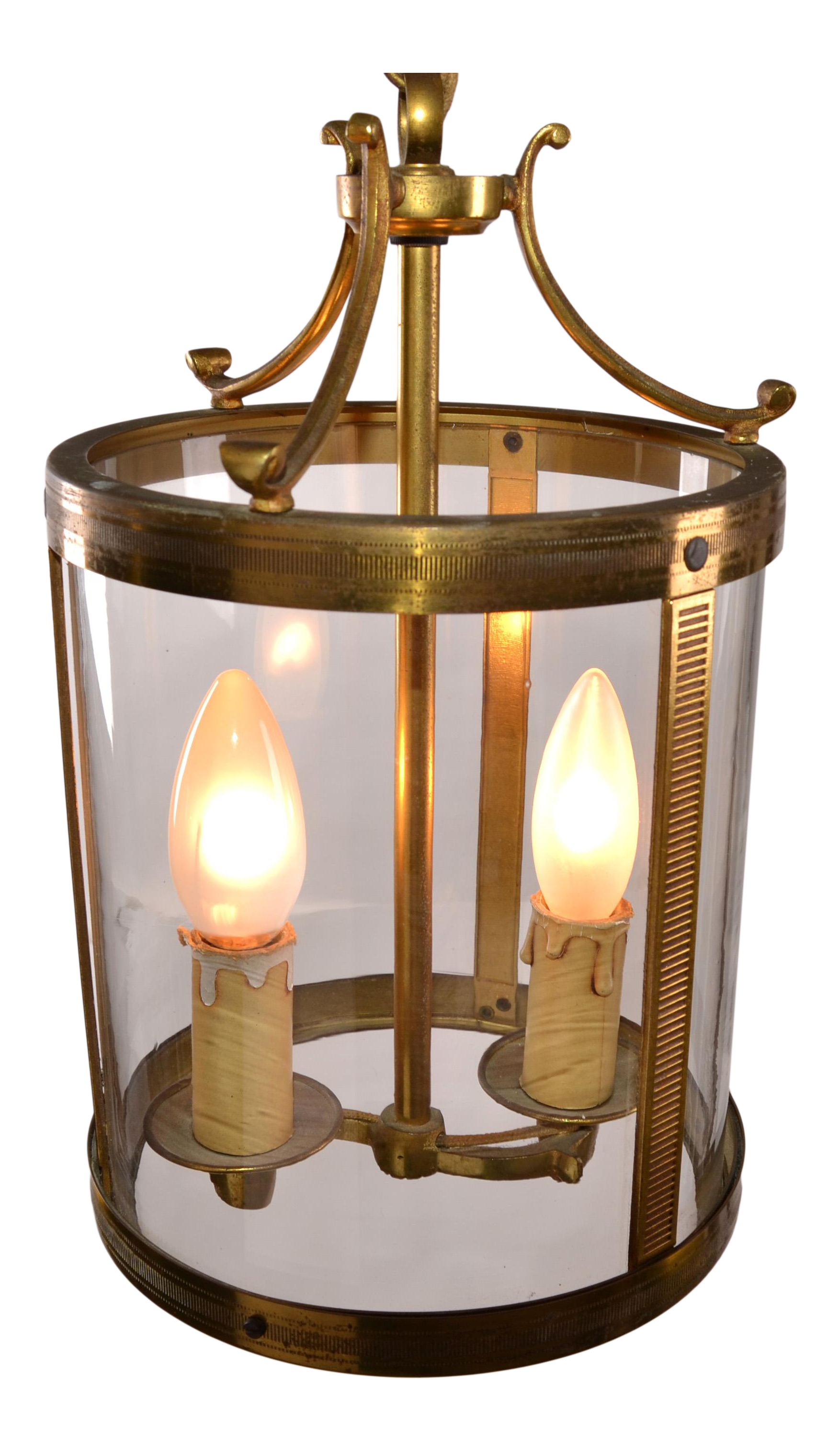 French Provincial Two Light Glass Bronze Lantern With Canopy Chairish