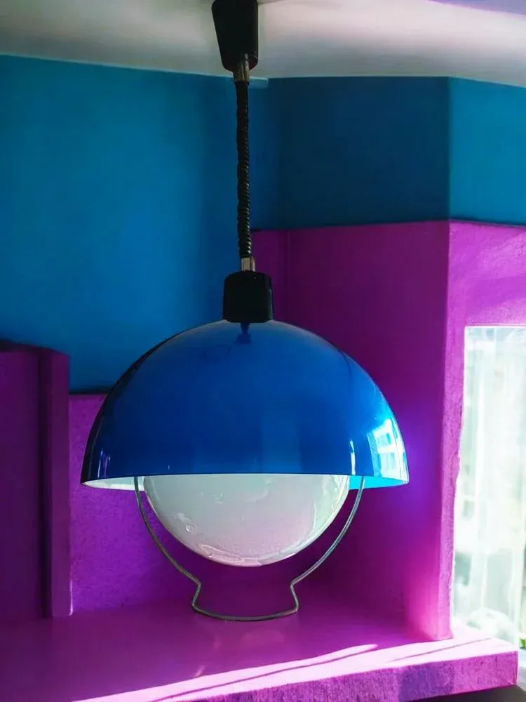 Mid-Century Vintage Blue Pendant Lamp, 1970s