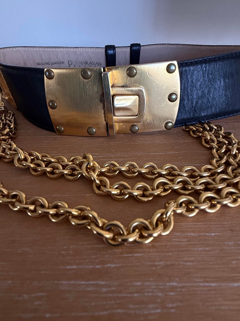 Donna Karan Genuine Leather Belt Donna Karan 1992 Documented Gold Metal Chain Black Leather  main image 4