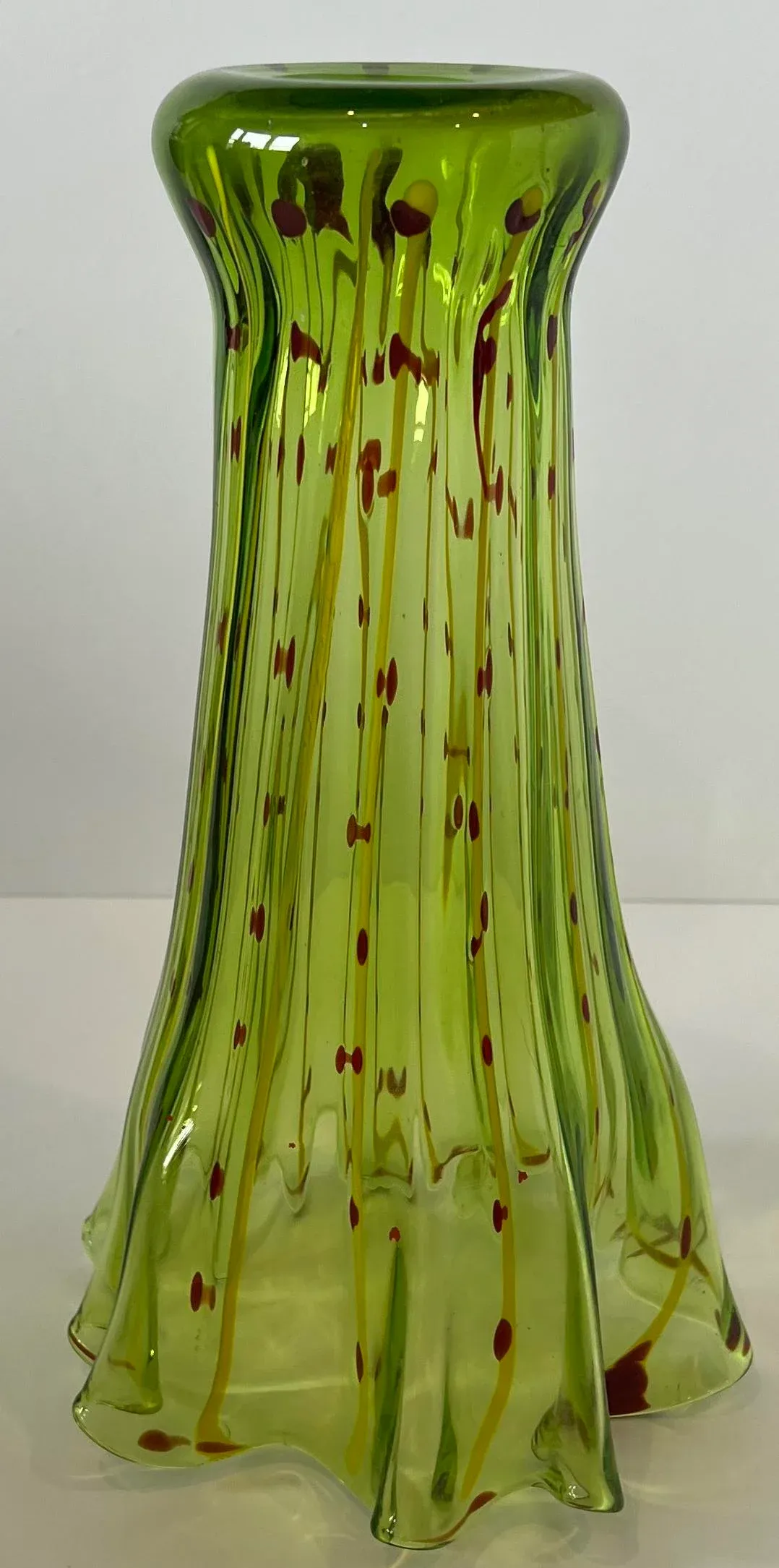 Vintage Art Glass Green Yellow Striped Vase