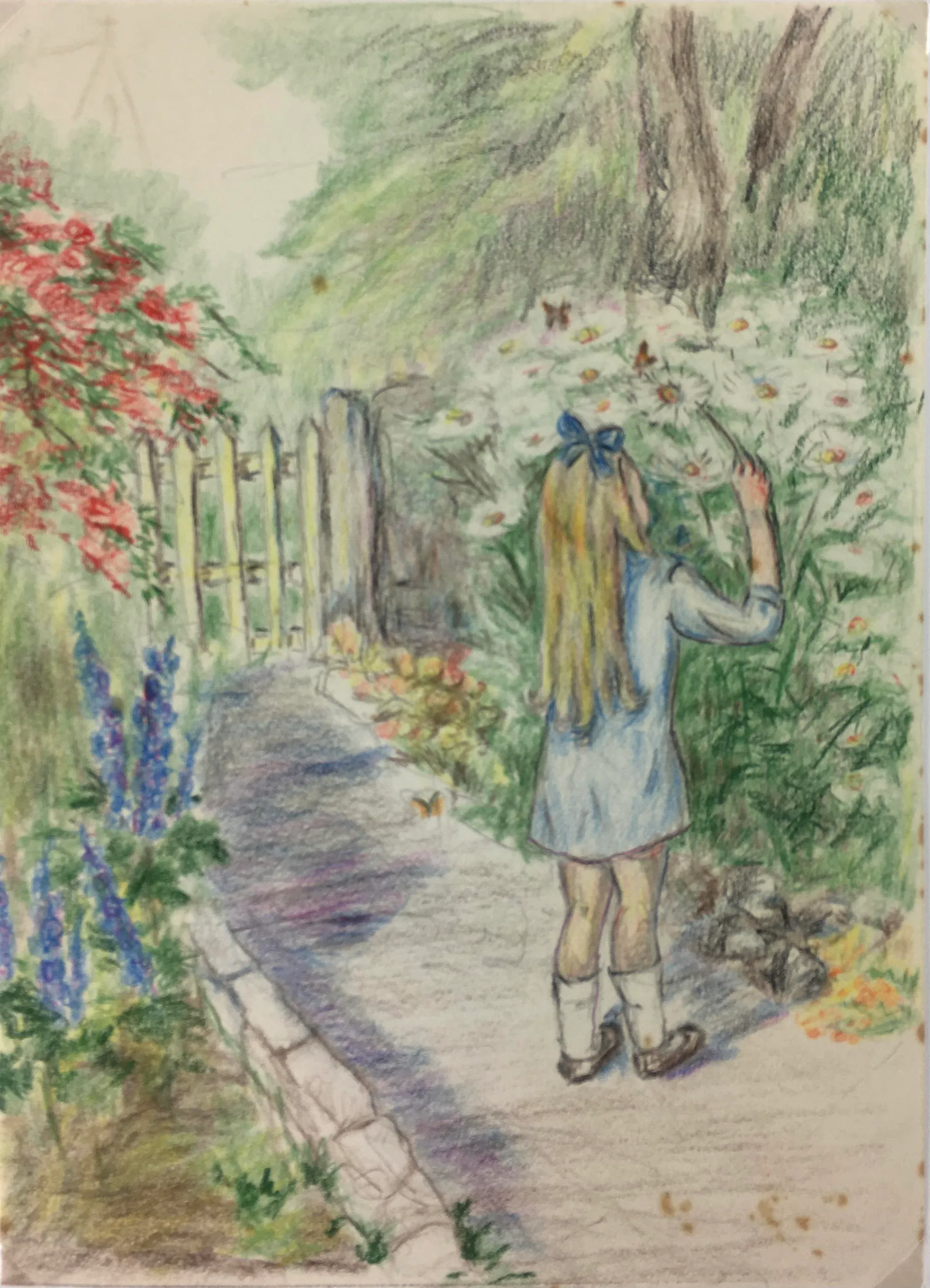 1960s "Exploring the Garden" 1960s Impressionist Style Figurative