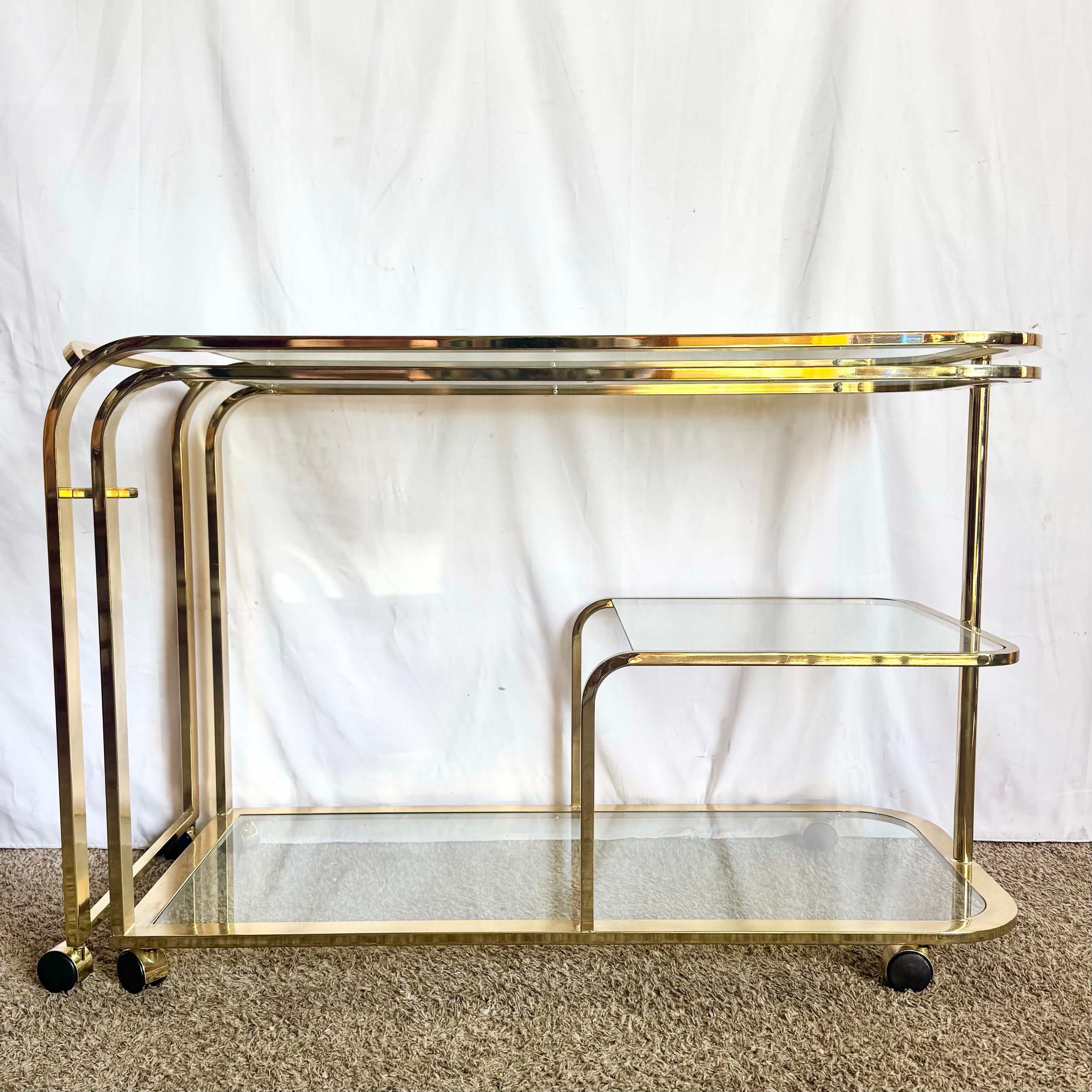 Hollywood Regency Expandable Brass and Glass Bar Cart by Milo Baughman for Dia