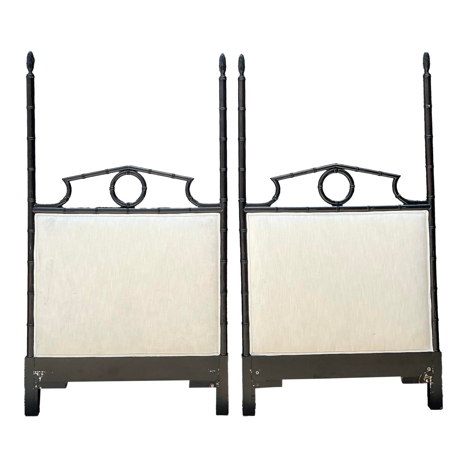 Vintage Faux Bamboo Pediment Twin Headboards - A Pair