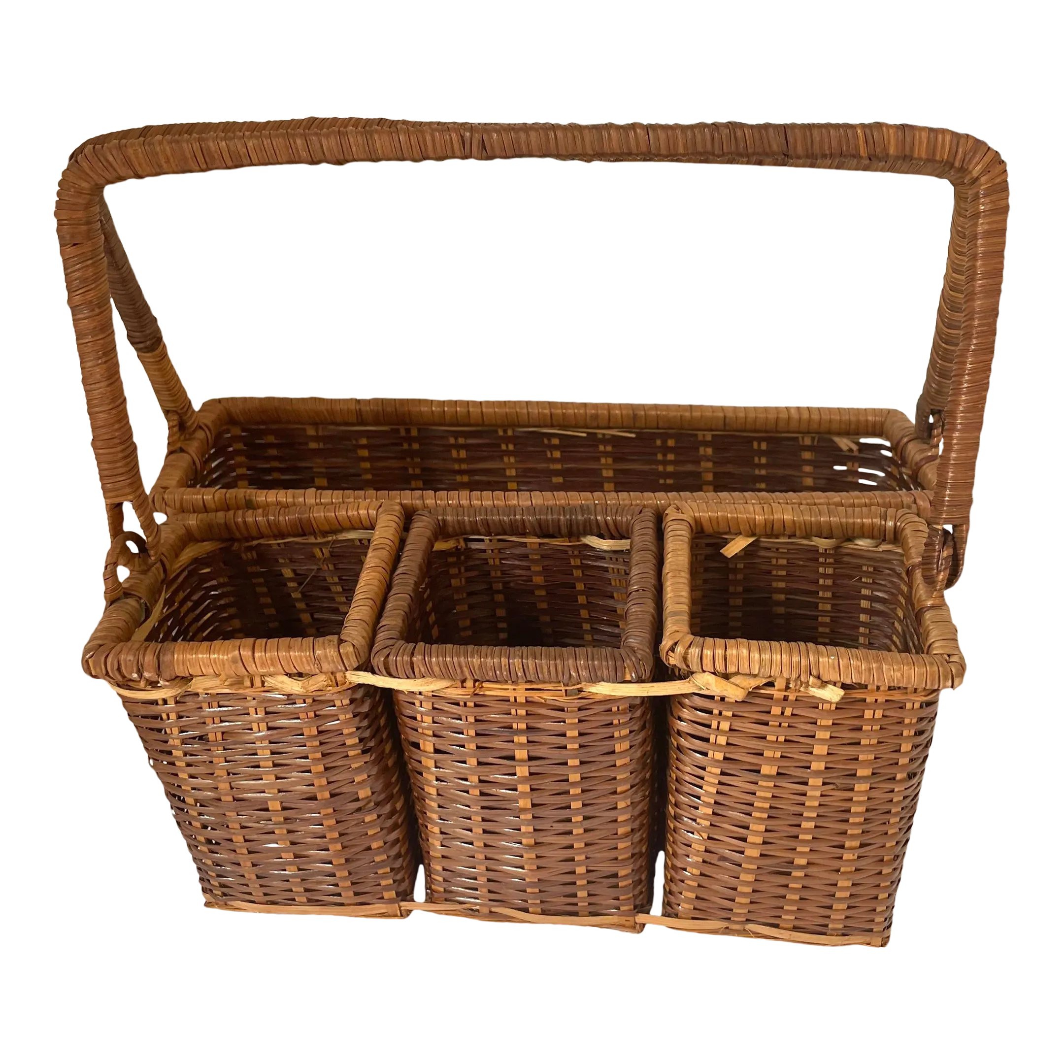 Vintage Wicker Flatware Serving Basket CaddyTrench coat