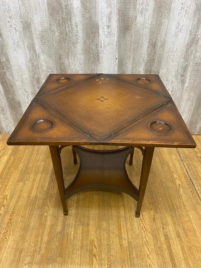 Vintage Theodore Alexander Mahogany Leather Tiered Handkerchief