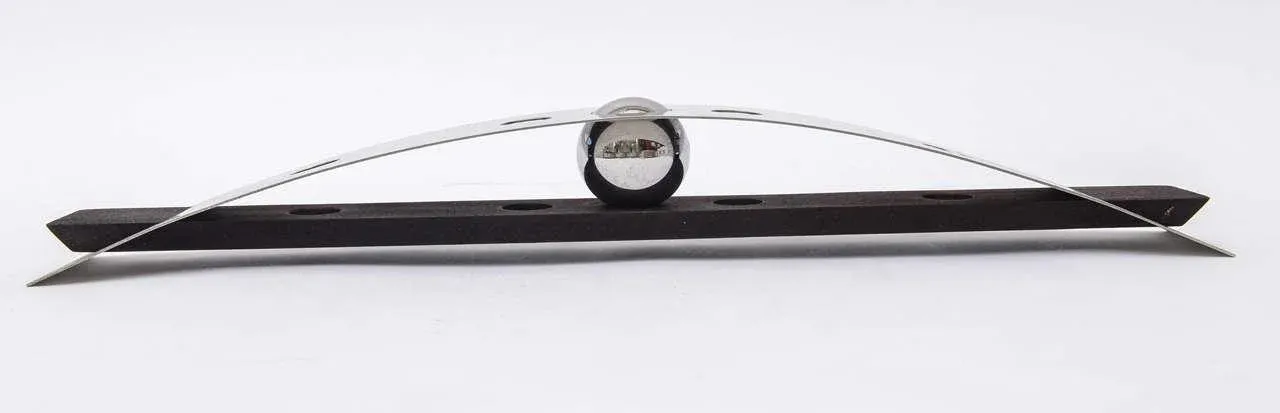 Vintage Signed Ebonized Wood and Silver-Plate Sculptural Flat Elongated Candlestick