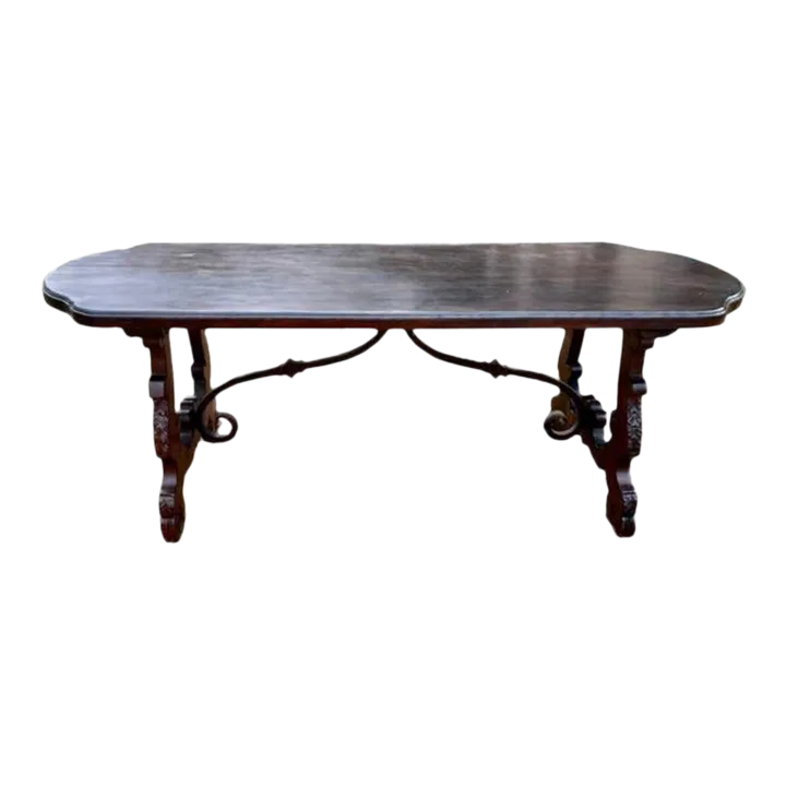 18th Century Florentine Italian Walnut and Iron Dining Table or Desk