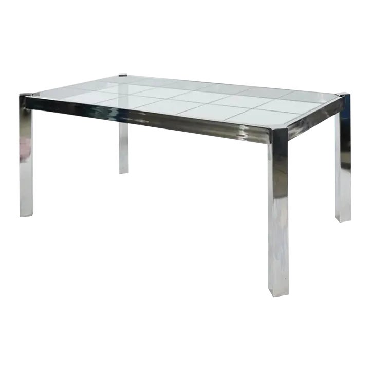 1970s Vintage Dia Chrome & Incised Glass Canted Leg Dining Table | Chairish