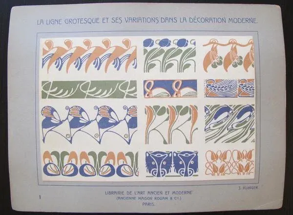 1902 Original Klinger Book, La Ligne Grotesque Et Des Variations Dans La Décoration Moderne