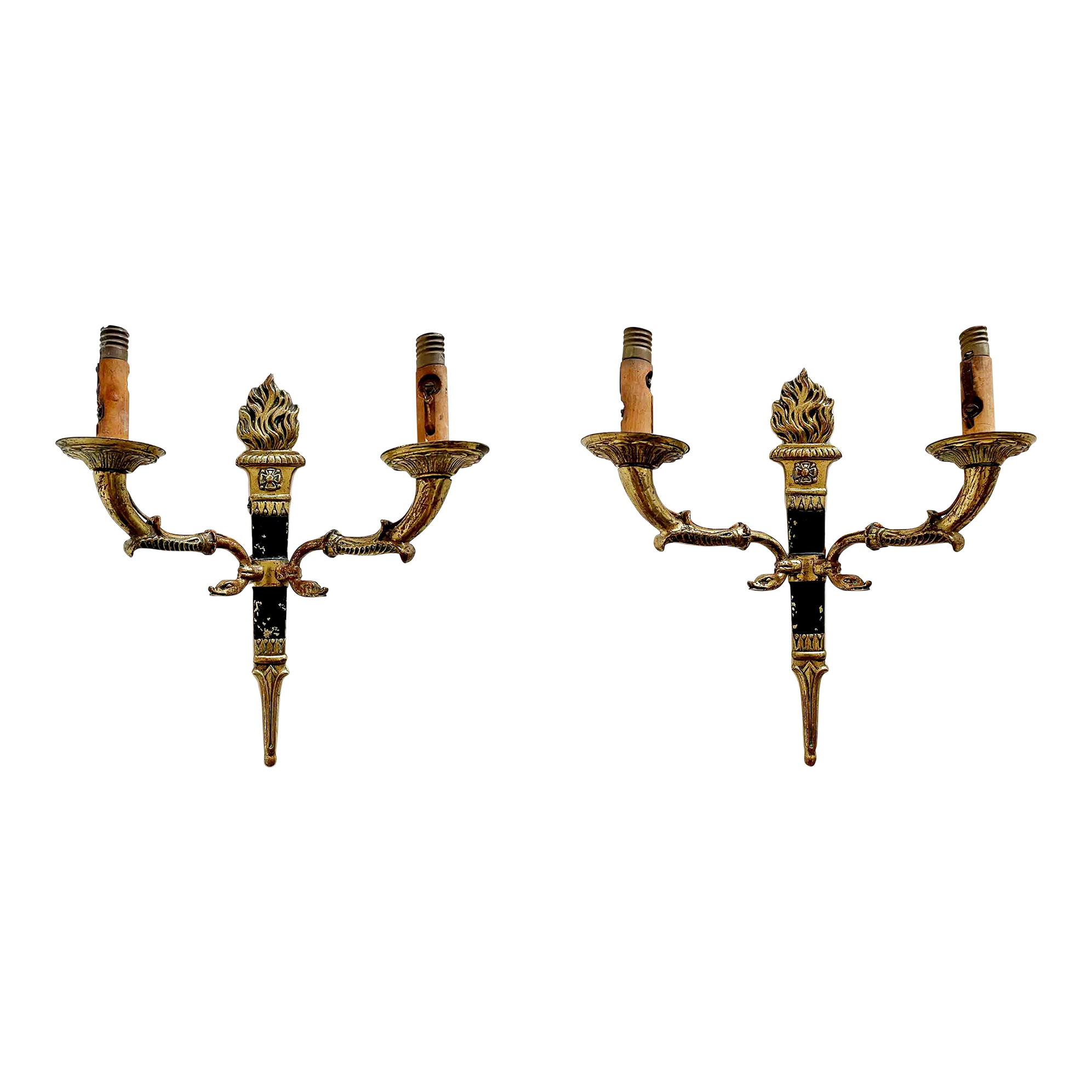 Mid Century French Empire Style Gilt Brass Torchiere Wall Sconces a Pair Chairish