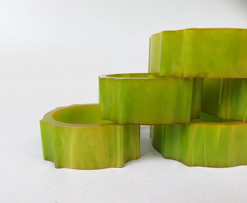 Art Deco Catalin Napkin Rings in Green Amber, Set of 6