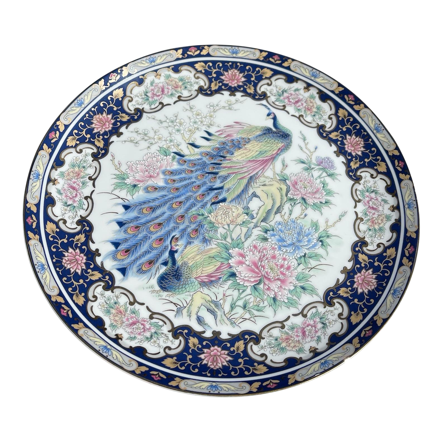 1970s Toyo Imari Hand Painted Porcelain Peacock Plate