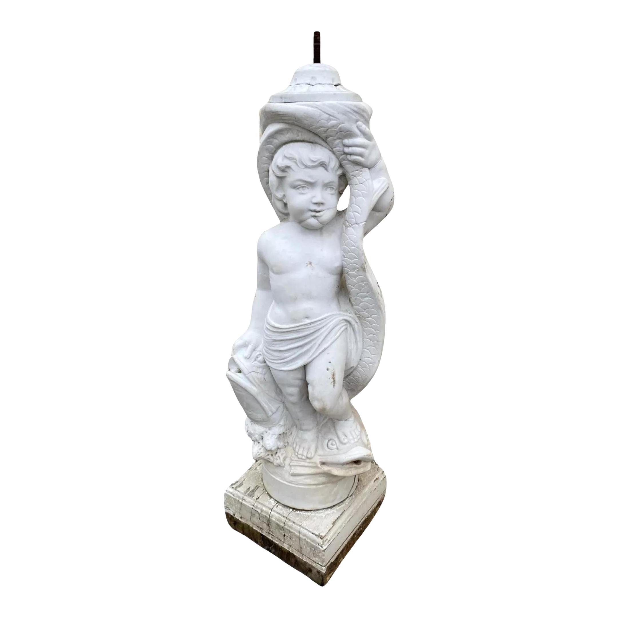 Antique Italian Classical Carved Marble Cherub Fountain Statue Element, image size:2160x2160