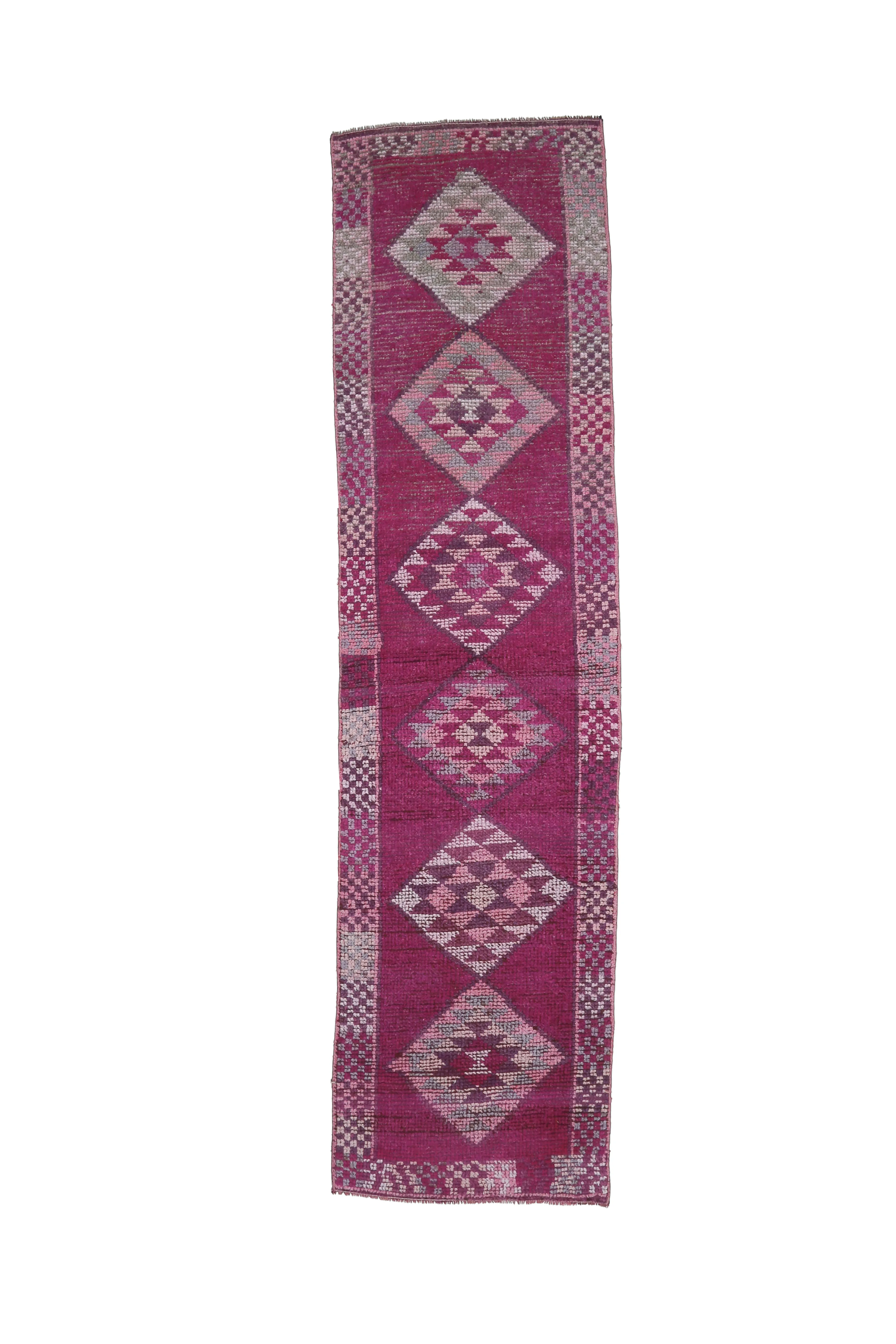 Vintage Turkish Hand-Knotted Hot Pink Runner Rug