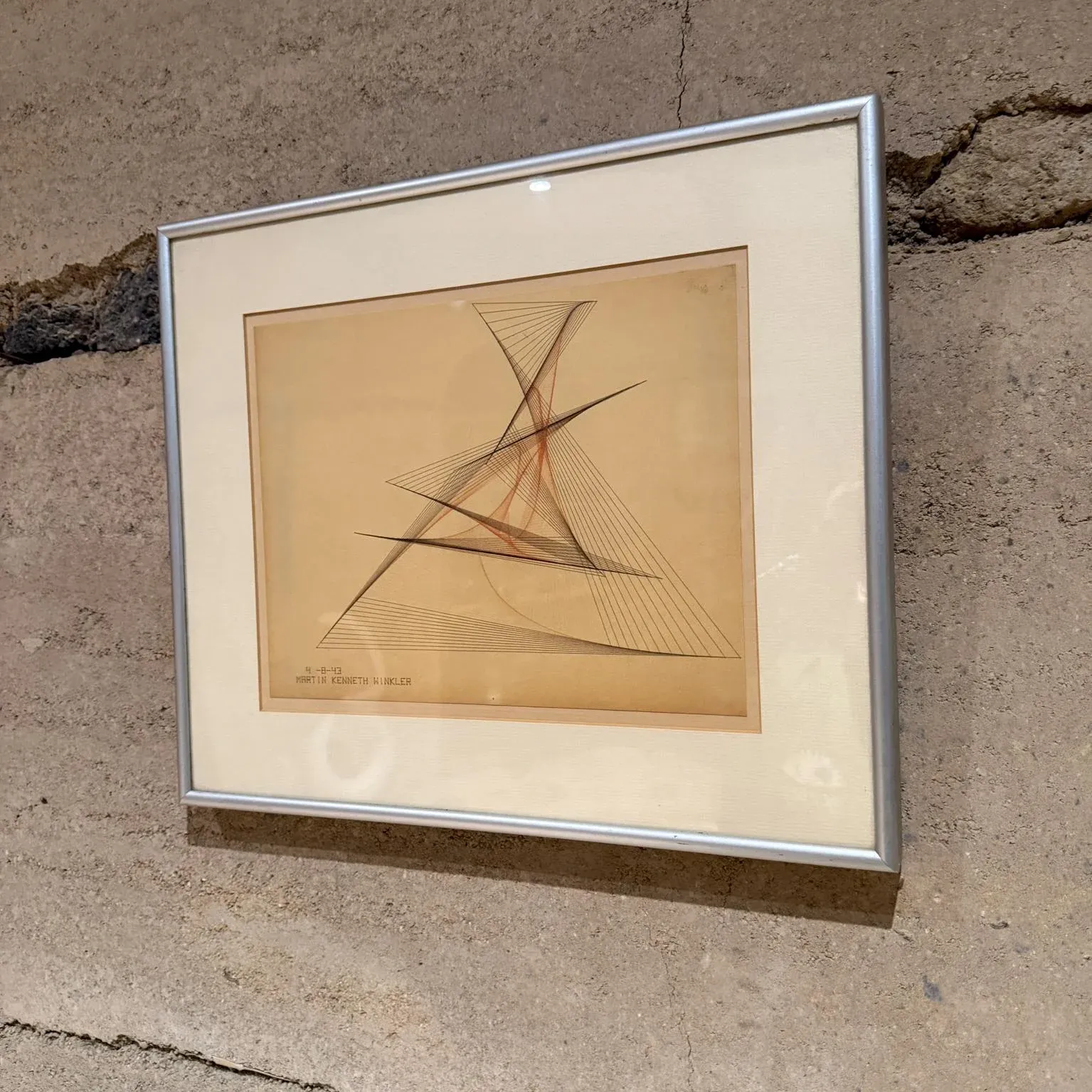 1943 Art Ink on Paper Abstract Drawing Signed Winkler