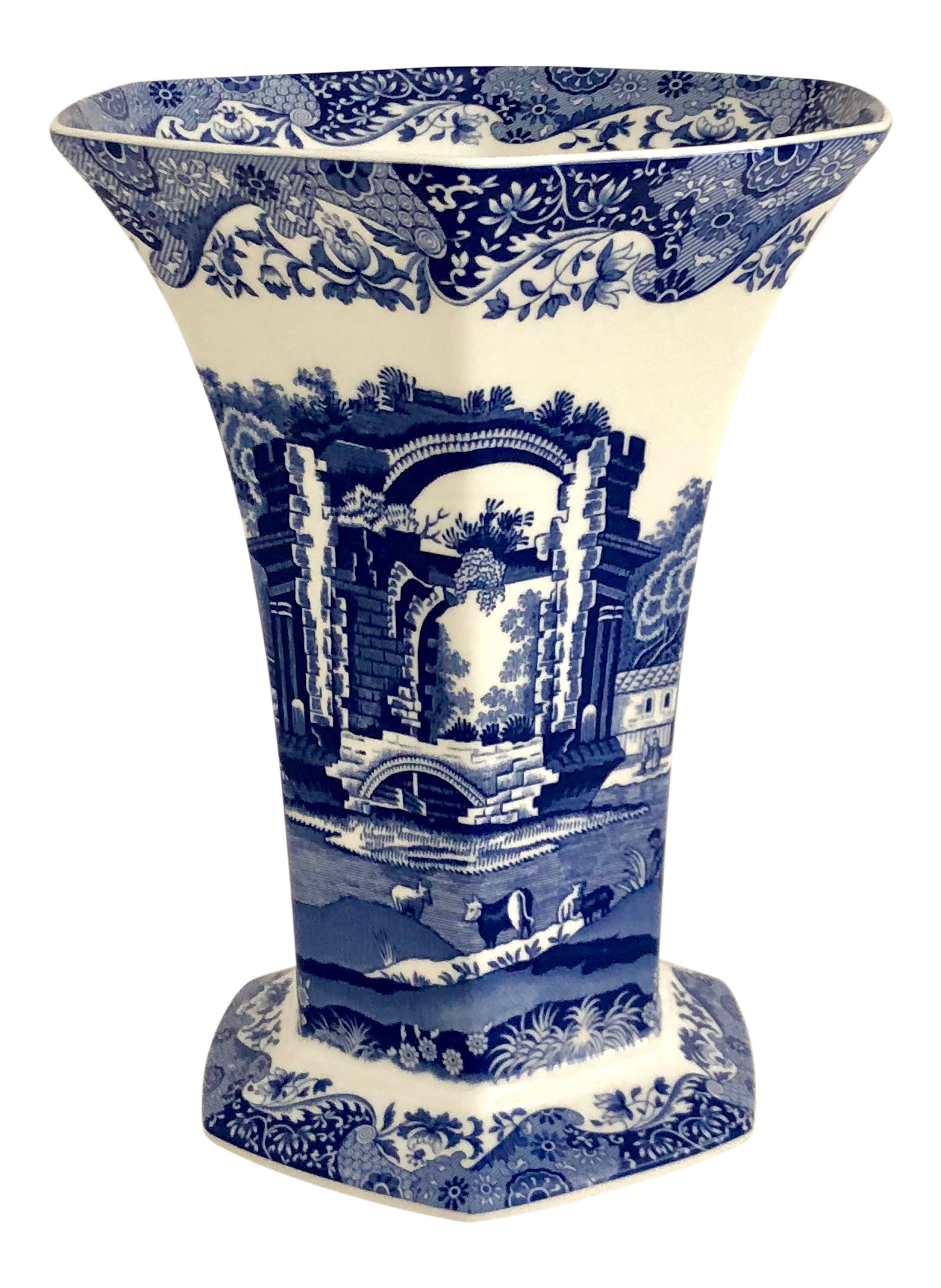 English Blue Willow Fluted Vase Chairish