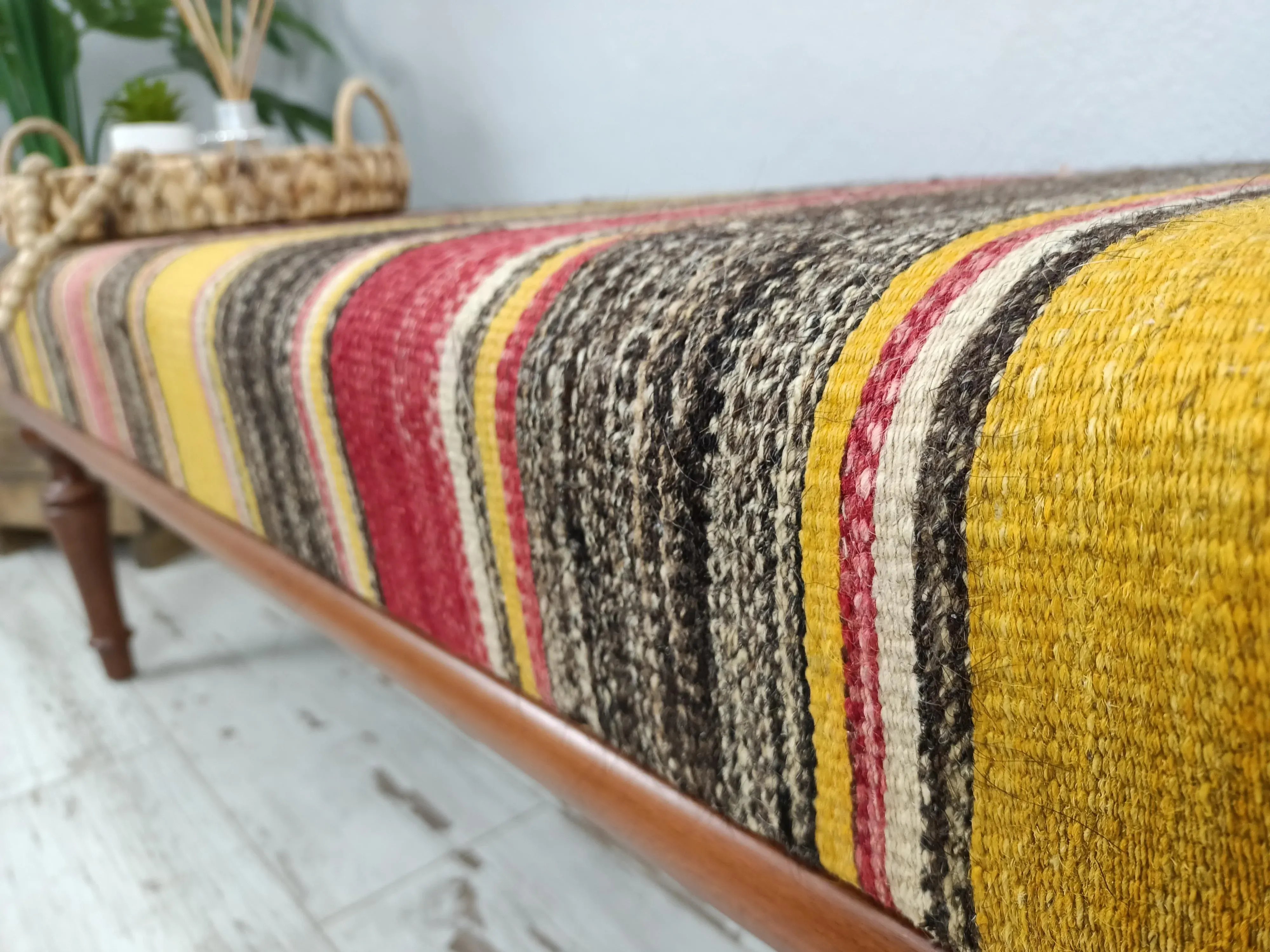 Handmade Colorblock Kilim Upholstered Bench
