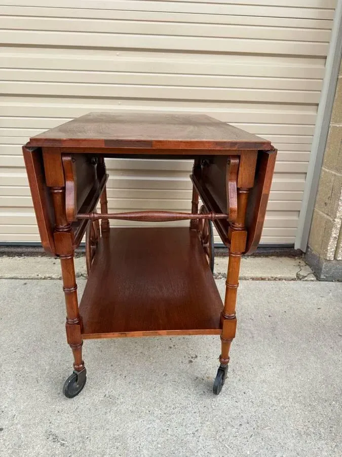 Vintage Mahogany Banded Inlay Tea Cart Server Cart