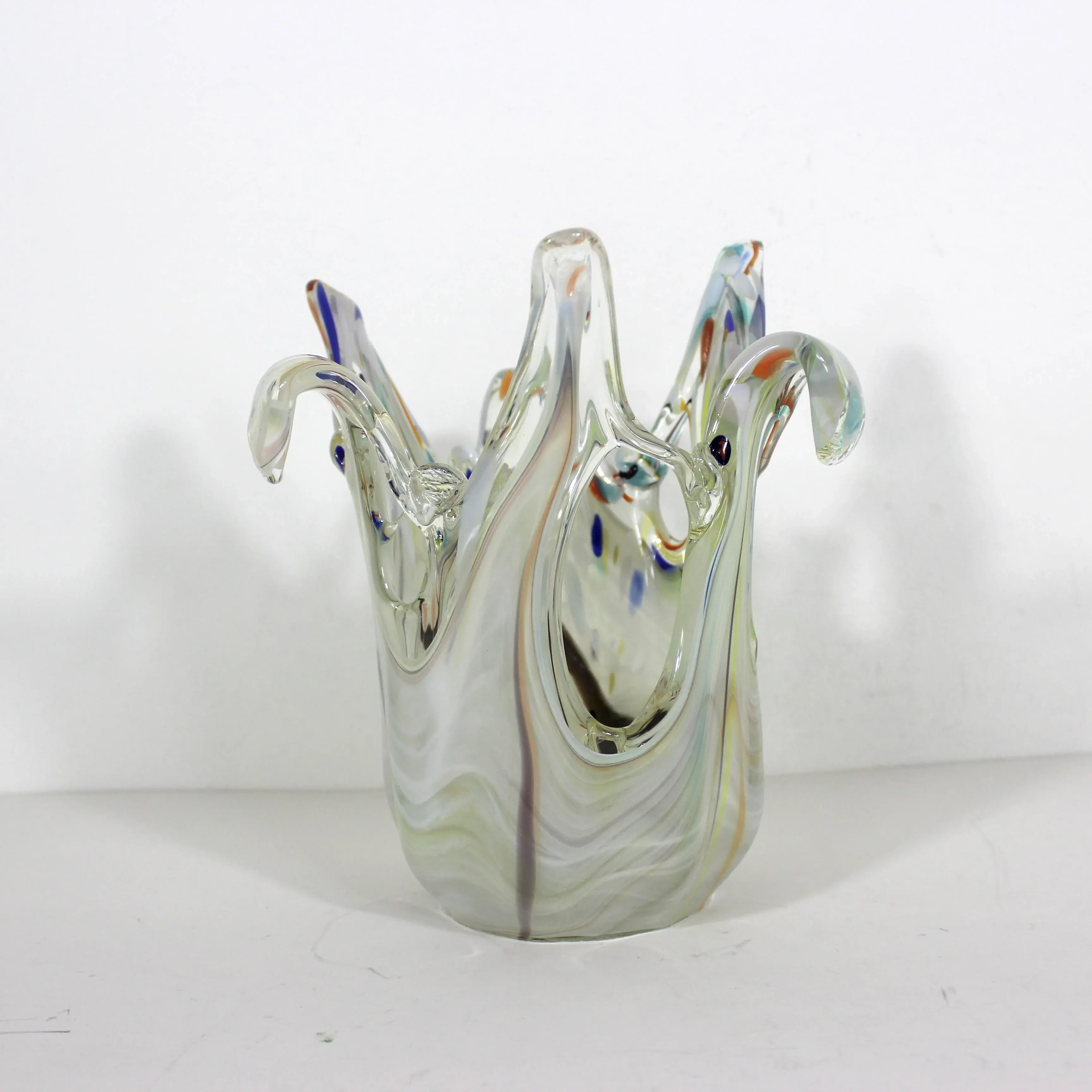Mid 20th Century Colorful Murano Art Glass Vase Bowl in Handkerchief or Splash Shape Hand Blown main image 5