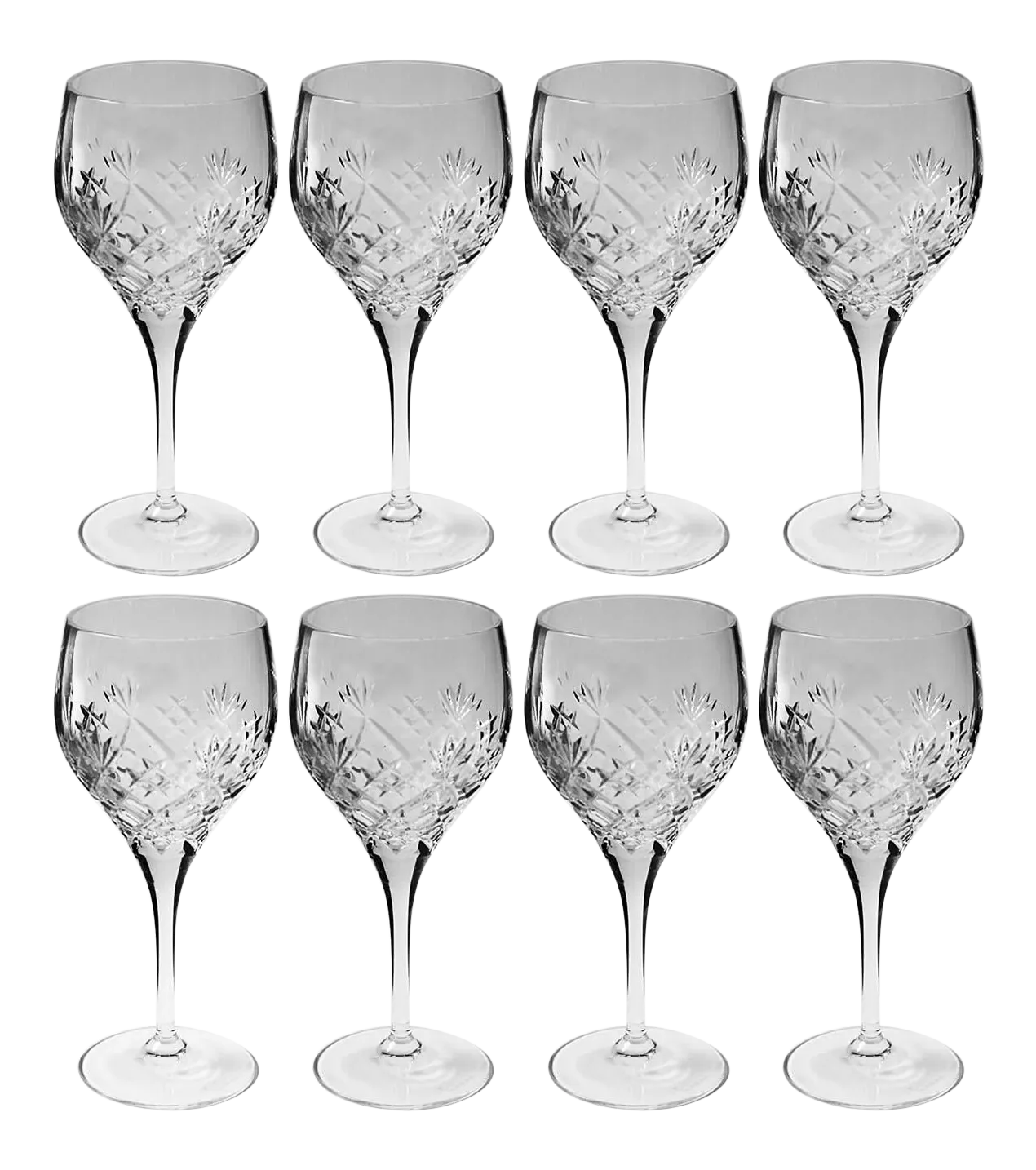 1980s Royal Doulton Crystal Water Goblets Arden Pattern - Set of 8