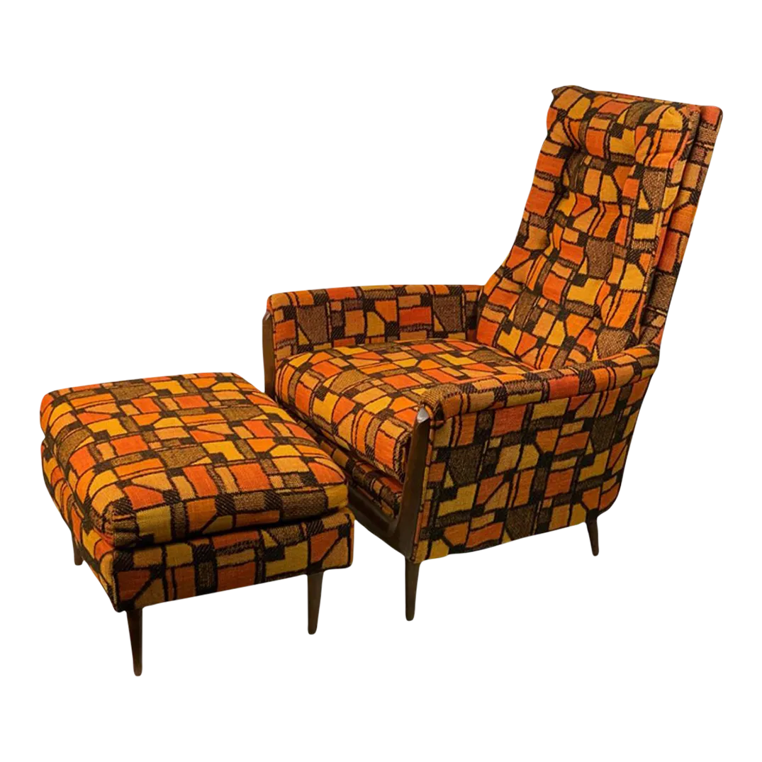 Mid Century Adrian Pearsall Lounge Chair & Ottoman With Original Fabric