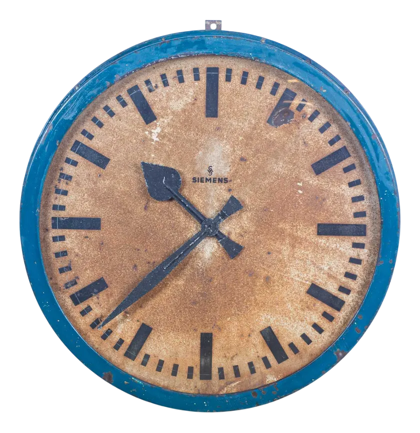 Very Large Blue Clock from Siemens, 1950s | Chairish