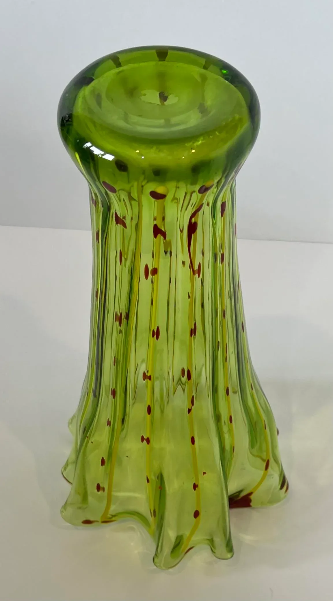 Vintage Art Glass Green Yellow Striped Vase