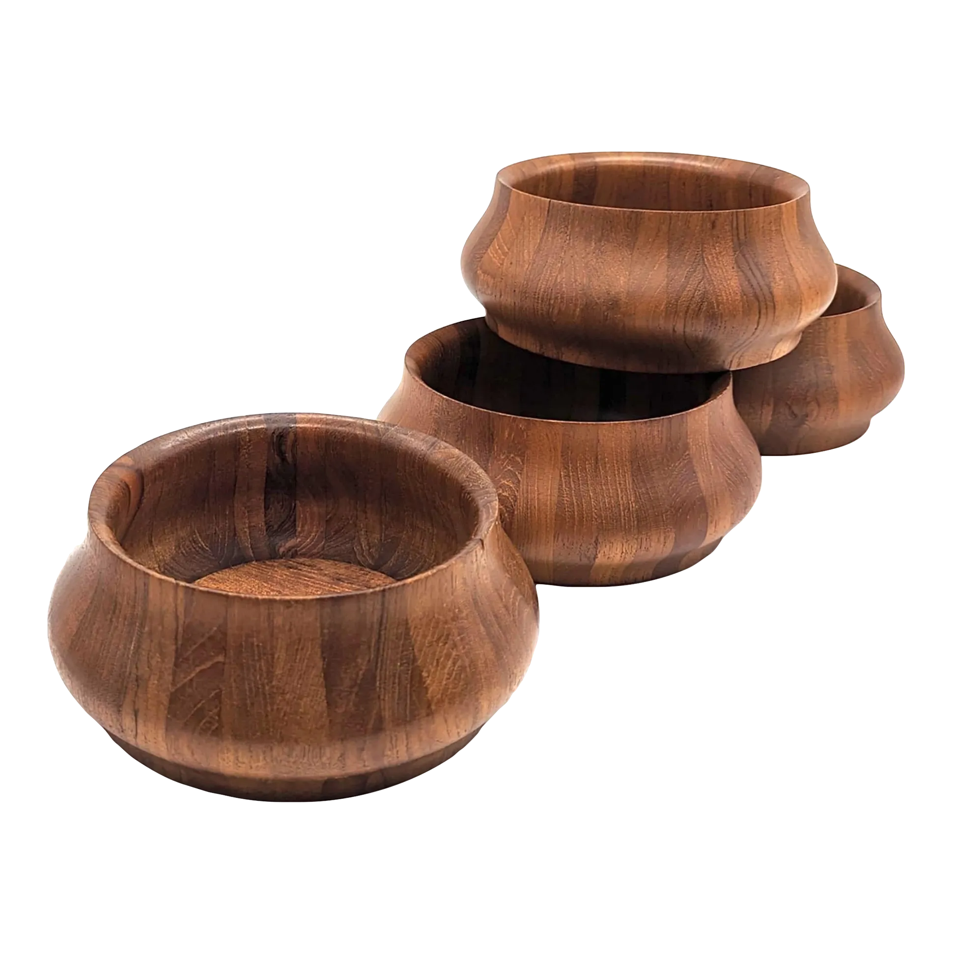 Vintage Scan Look Staved Teak Wood Bowls, Set of 4 | Chairish