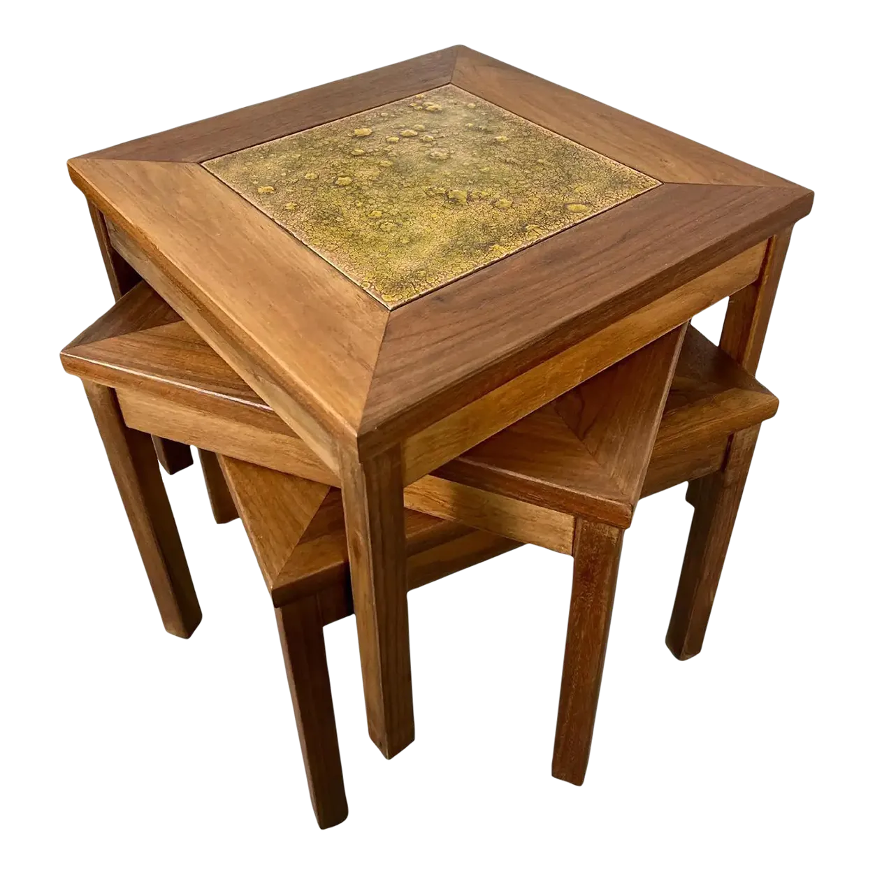 Walnut With Copper Tile Top Tables by John Keal for Brown Saltman