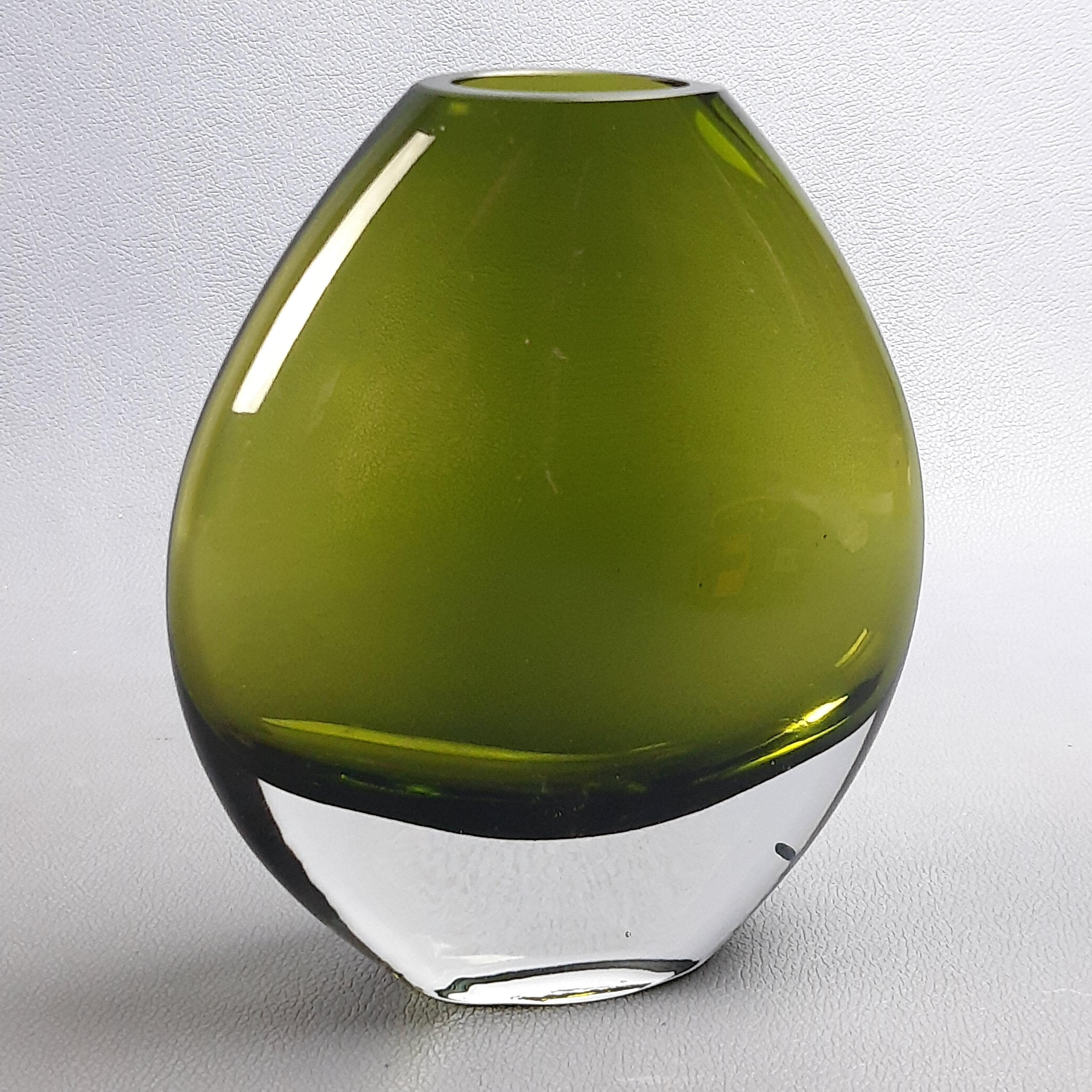 工芸品 Murano Glass Vase (Green & Yellow) Vintage Luigi Onesto Glass Vase Murano Italy Tear Drop