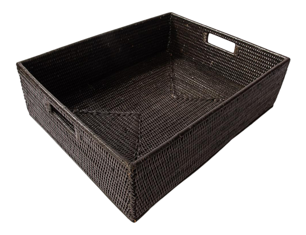 Artifacts Rattan Rectangular Storage Basket in Tudor Black 20" Chairish