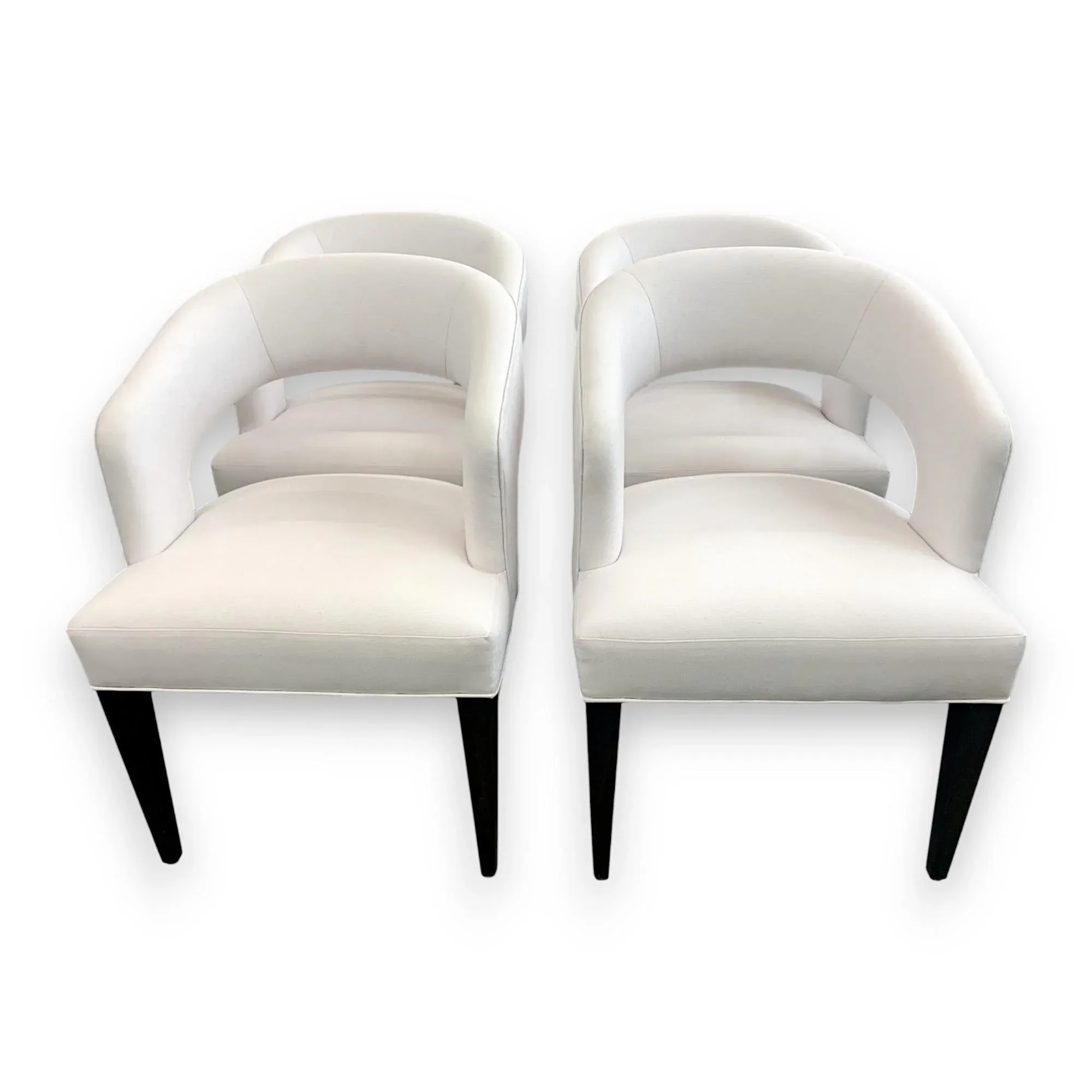 Set of Six White Mid-Century Modern Minimalist Barrel-Back Chairs, C. 1970s