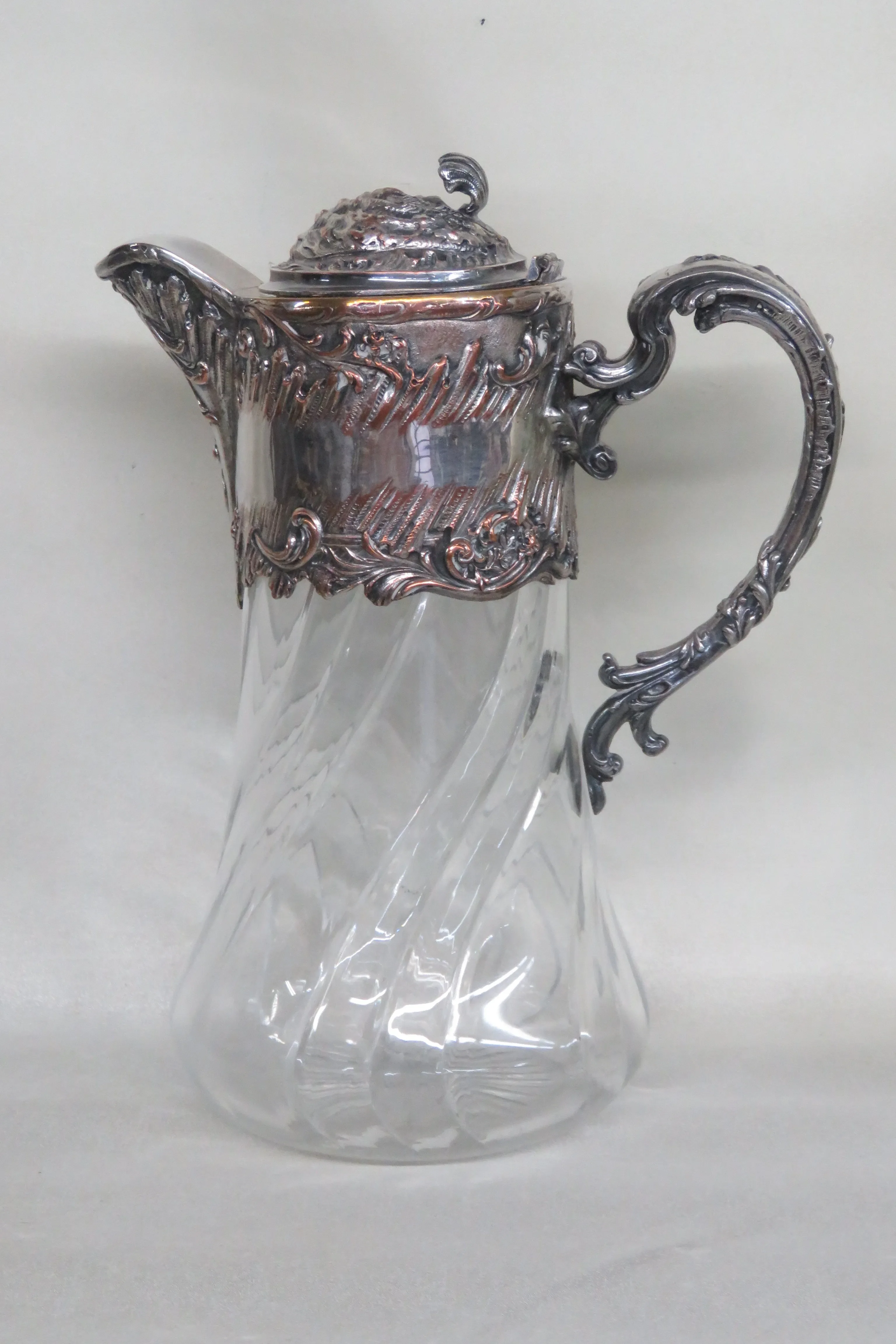 Late 1800s Silver Plate and Glass Lemonade Jug Large Water Pitcher