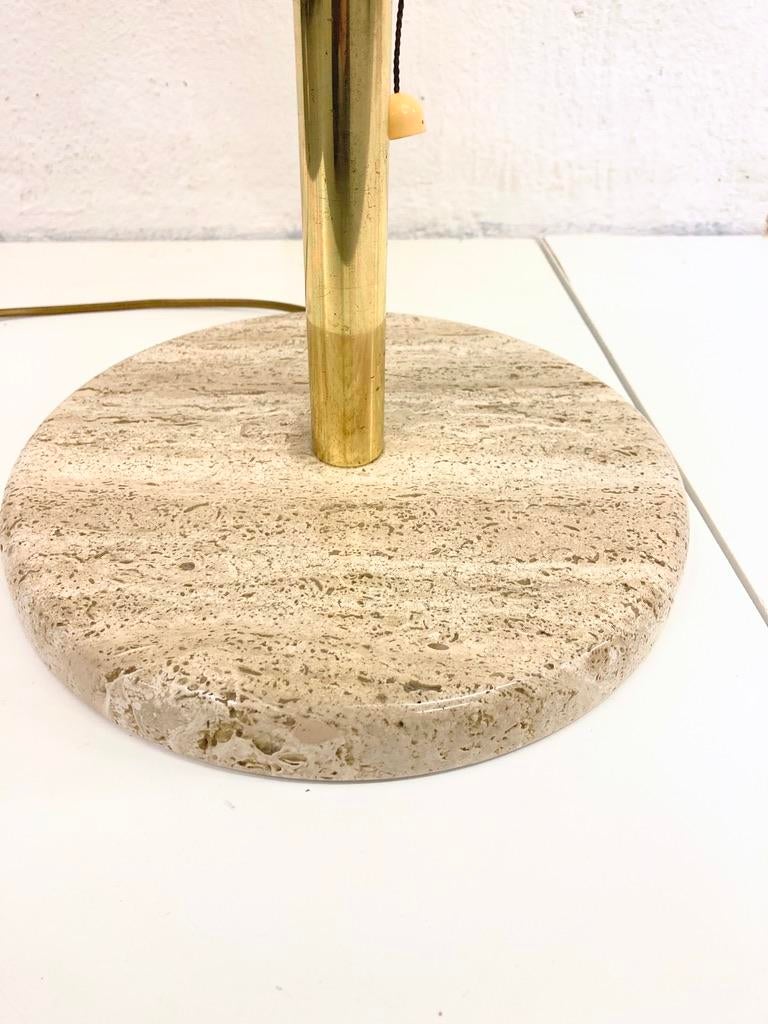 Mushroom Table Lamp in Glass, Travertine, and Brass, 1970s
