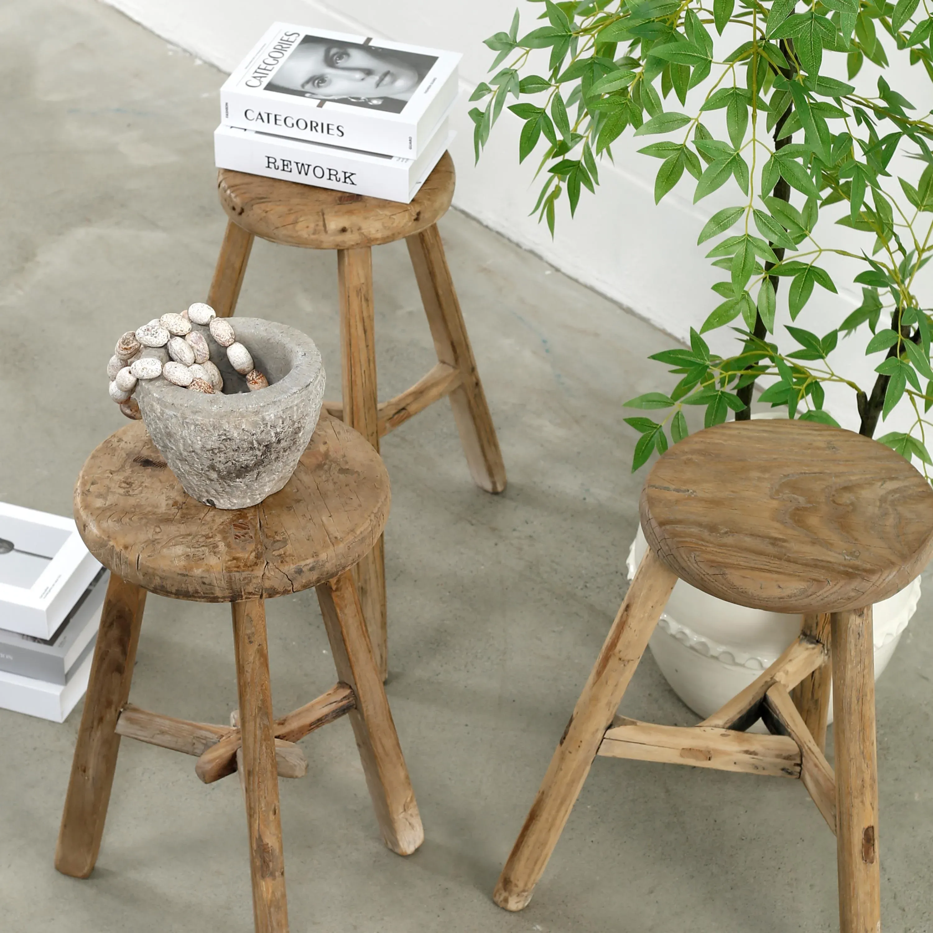 Mid-Century Vintage Natural Wood Round Low Stool Chairish