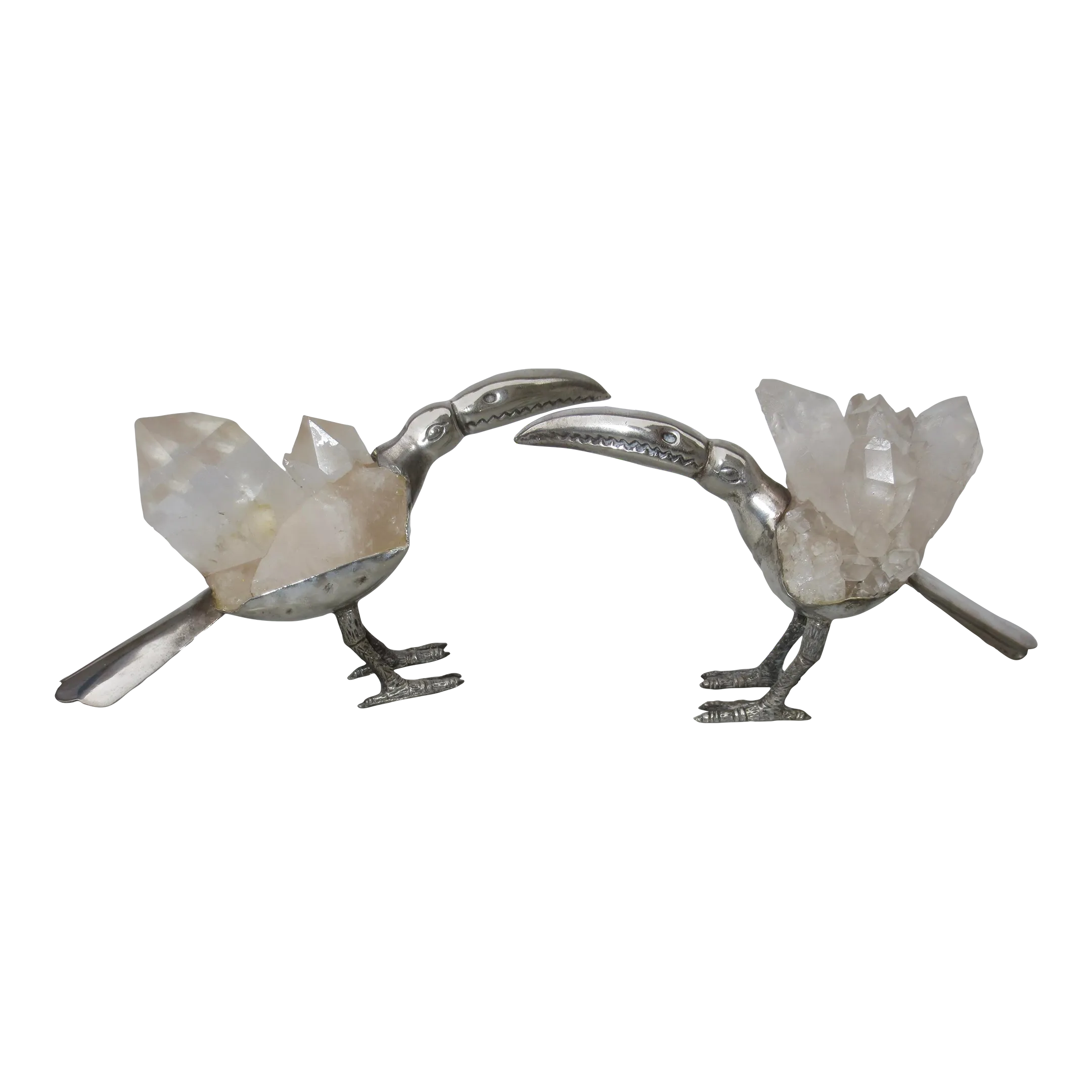Gerson Brazilian Rock Crystal and Silvered Brass Toucans -A Pair of 2 ...