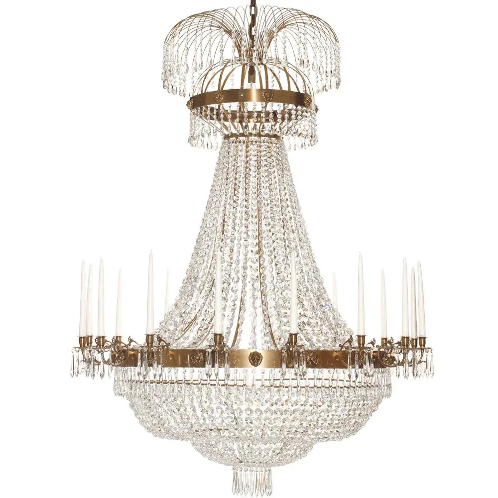 Classic Light Brass Empire Chandelier With 16 Arms and Crystal Octagons |  Chairish, image size:1000x1000