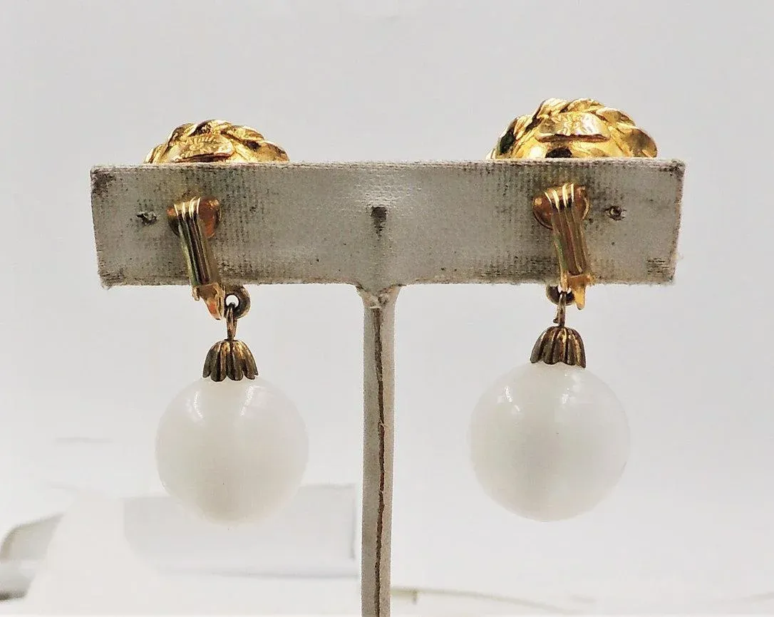 1973 Vintage Mimi Di N Faux-Moonstone Drop Clip Earrings- 2