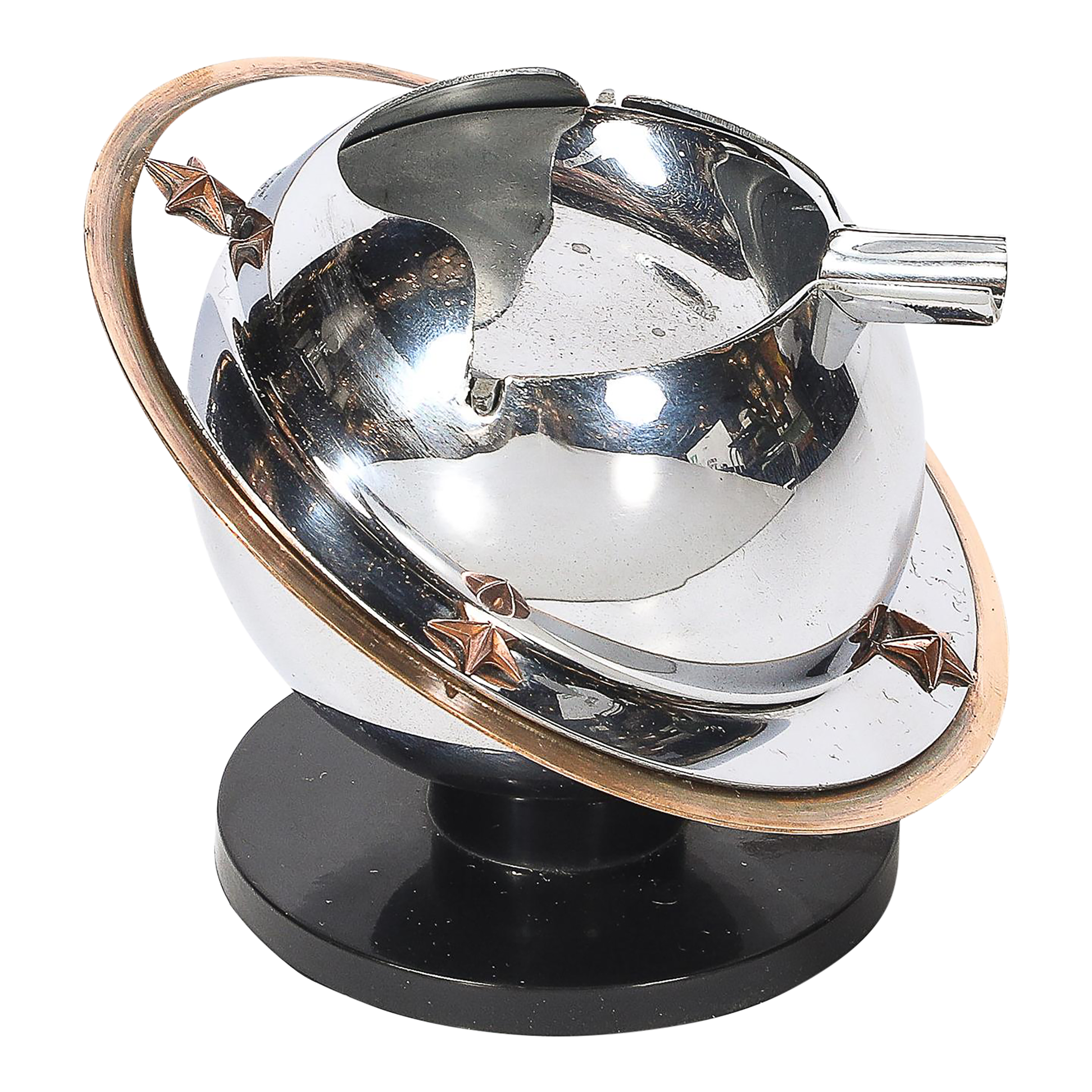 Art Deco Revere Saturn Ashtray in Chrome, Brass & Bakelite | Chairish