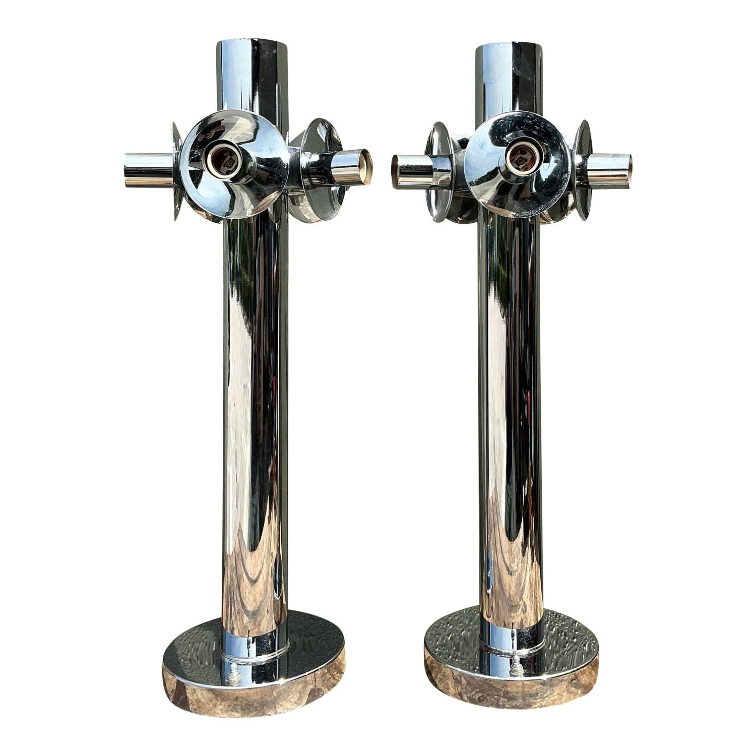 Vintage Polished Chrome Lamps After Sonneman - A Pair