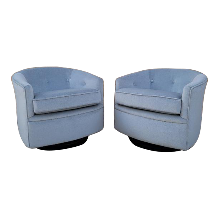 Mid Century Modern Milo Baughman Style Swivel Chairs Newly Upholstered - Pair
