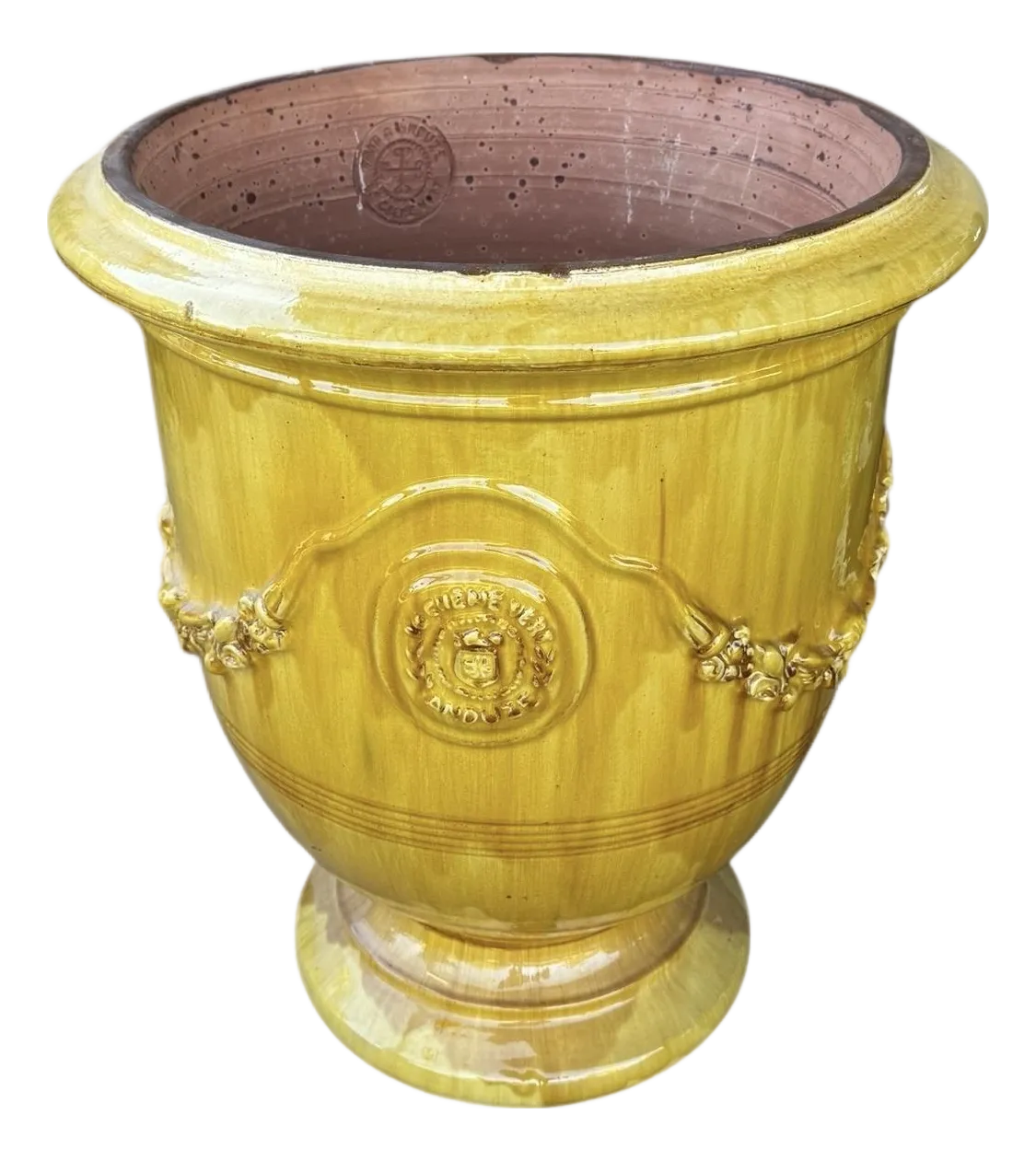 French Handmade Glazed Terracotta Planter by Le Chêne Vert in Anduze