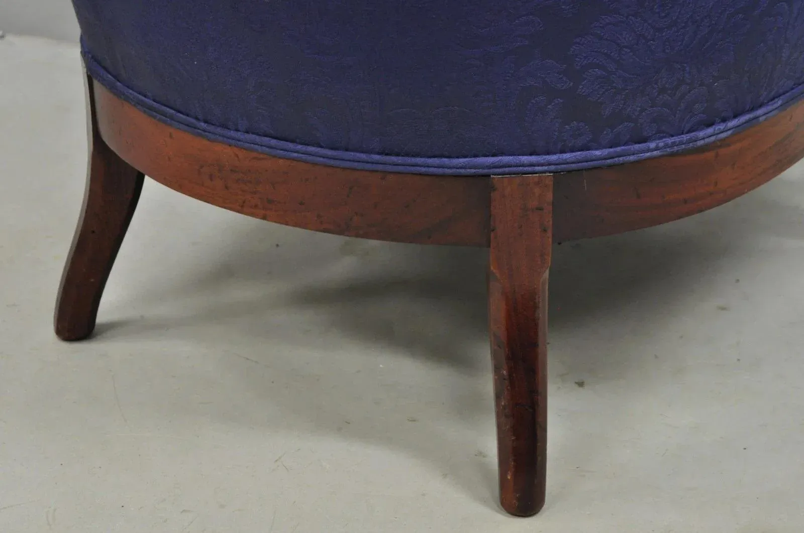 Vintage English Napoleon III Style Blue Button Tufted Fan Back Club Chairs, Pair