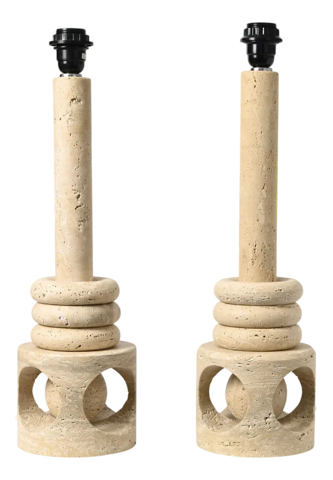 Italian Travertine Sculptural Table Lamps, 1970s, Set of 2